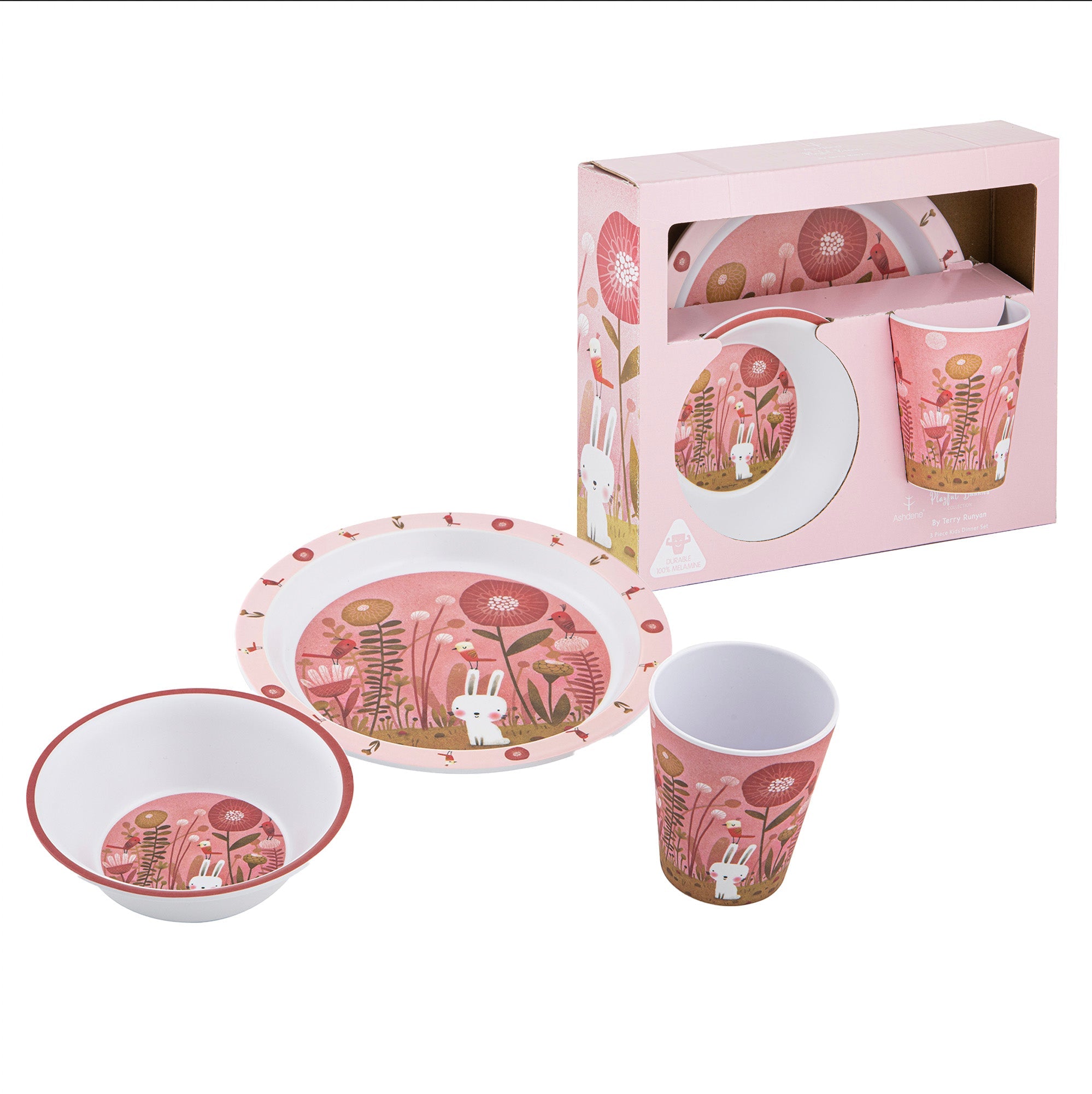 Ashdene Playful Bunnies Garden 3pc Kids Dinner Set