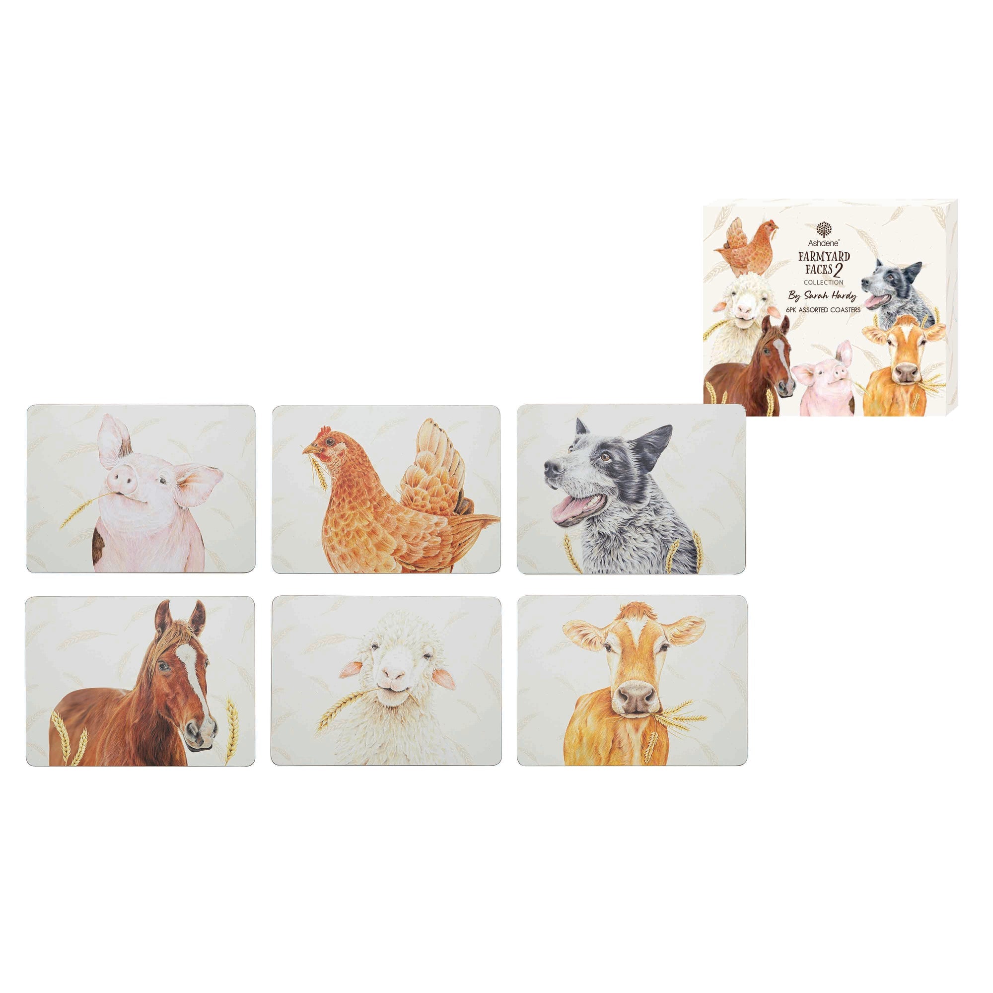 Ashdene Farmyard Faces 2 6pk Coaster