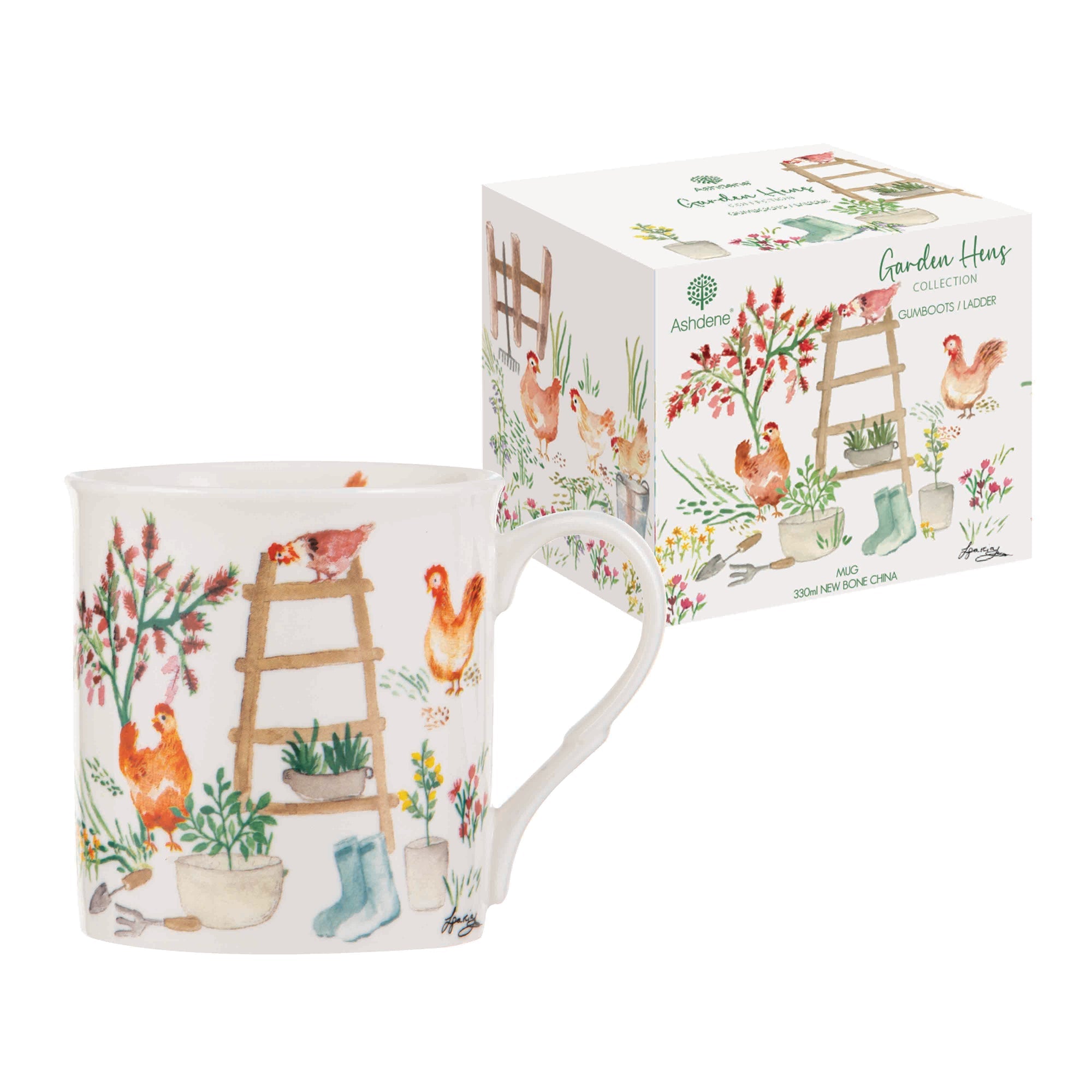 Ashdene Garden Hens Gum boots & ladder Mug