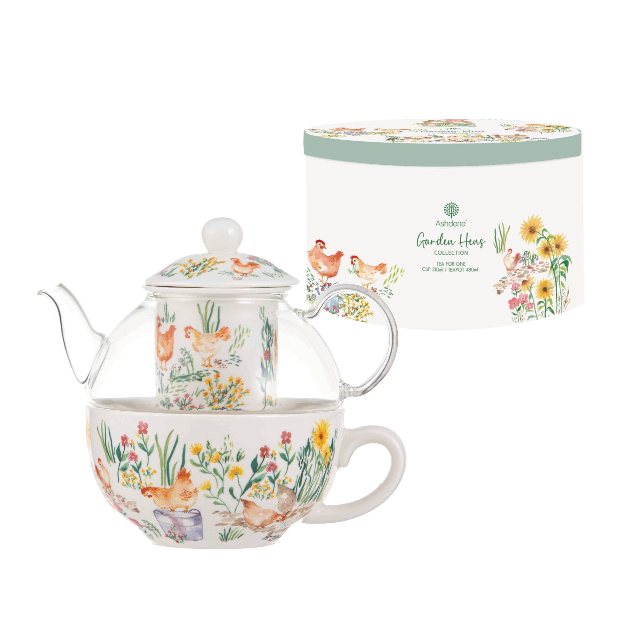 Ashdene Garden Hens Glass Top Tea For One