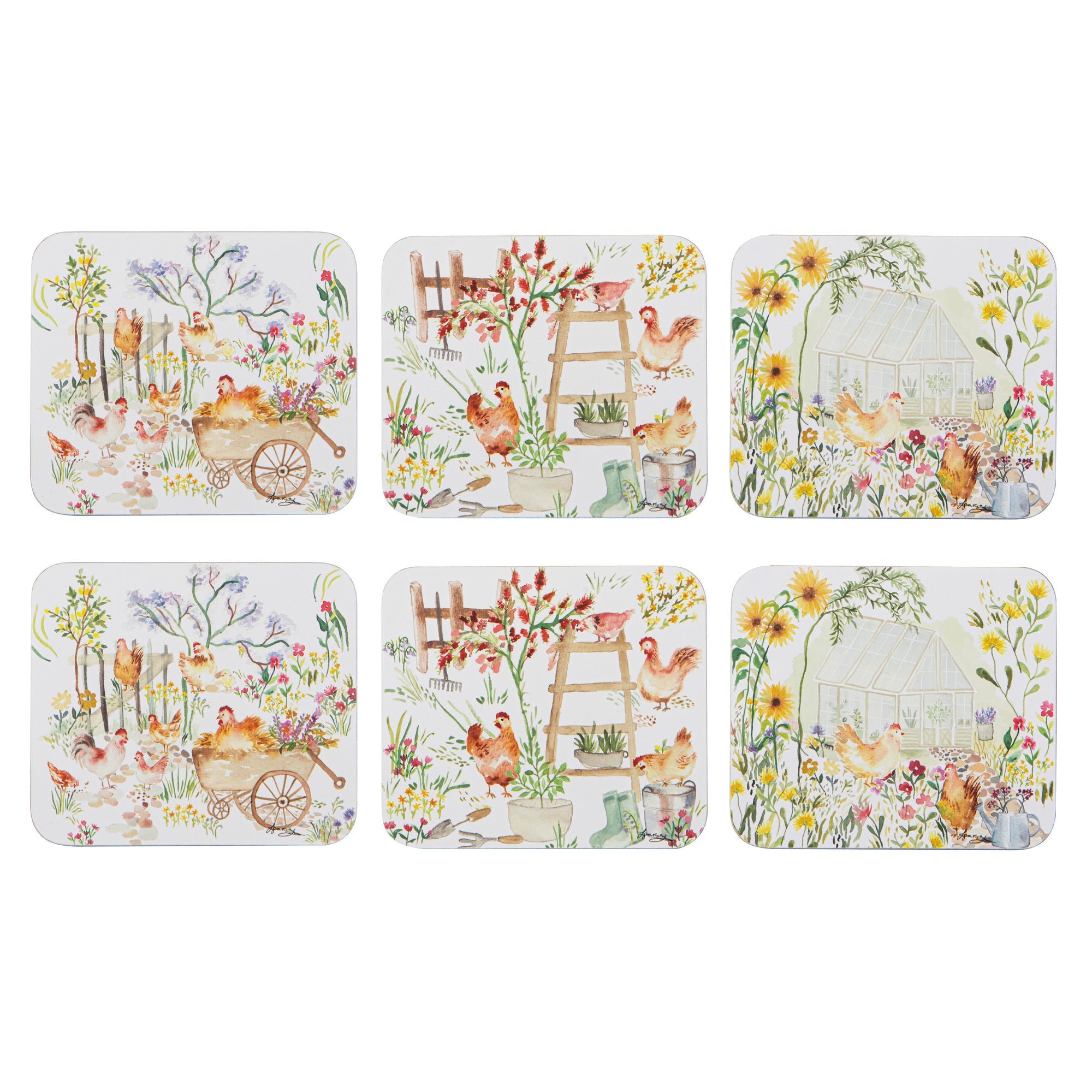 Ashdene Garden Hens 6pk Coaster