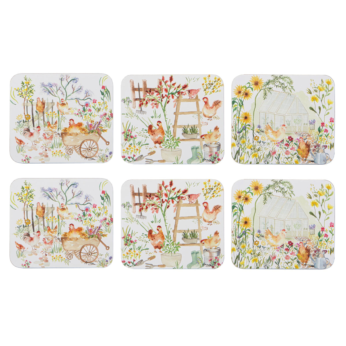 Ashdene Garden Hens 6pk Coaster