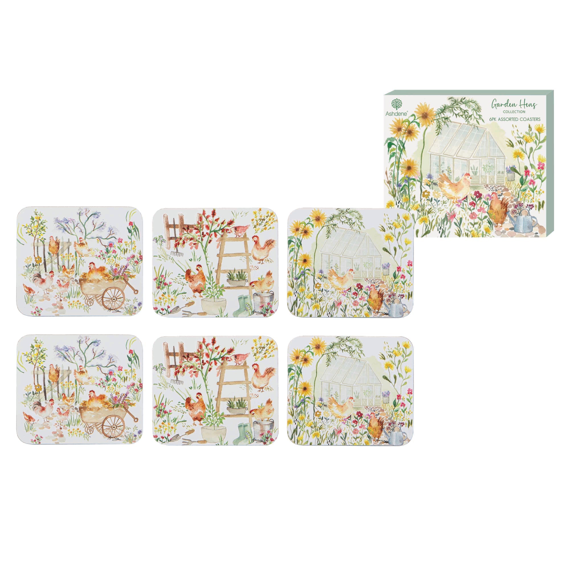 Ashdene Garden Hens 6pk Coaster