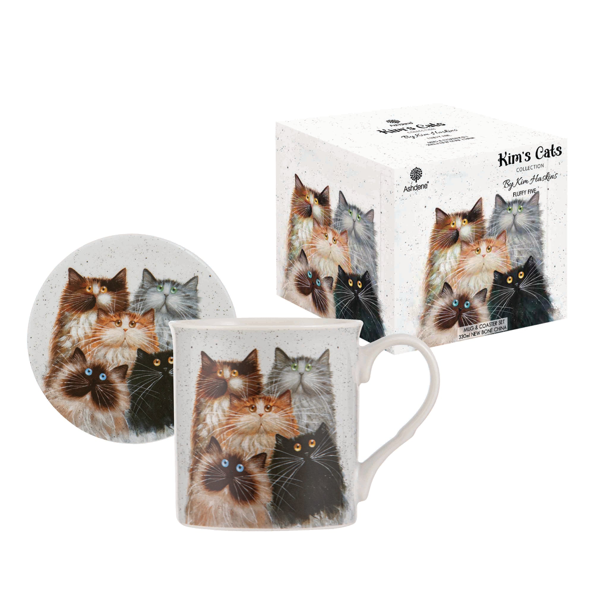 Ashdene Kim's Cats Fluffy Five Mug & Coaster Set