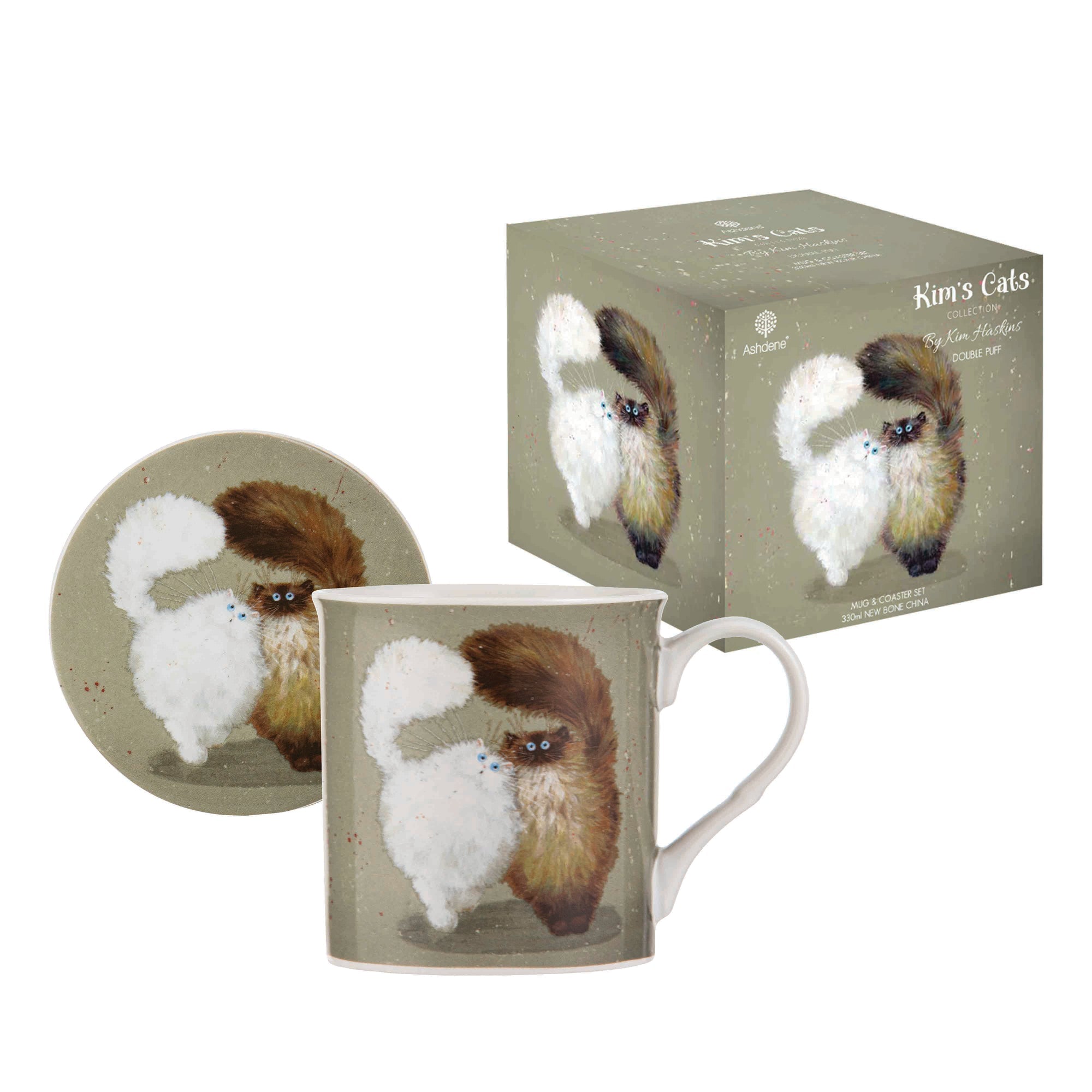 Ashdene Kim's Cats Double Puff Mug & Coaster Set