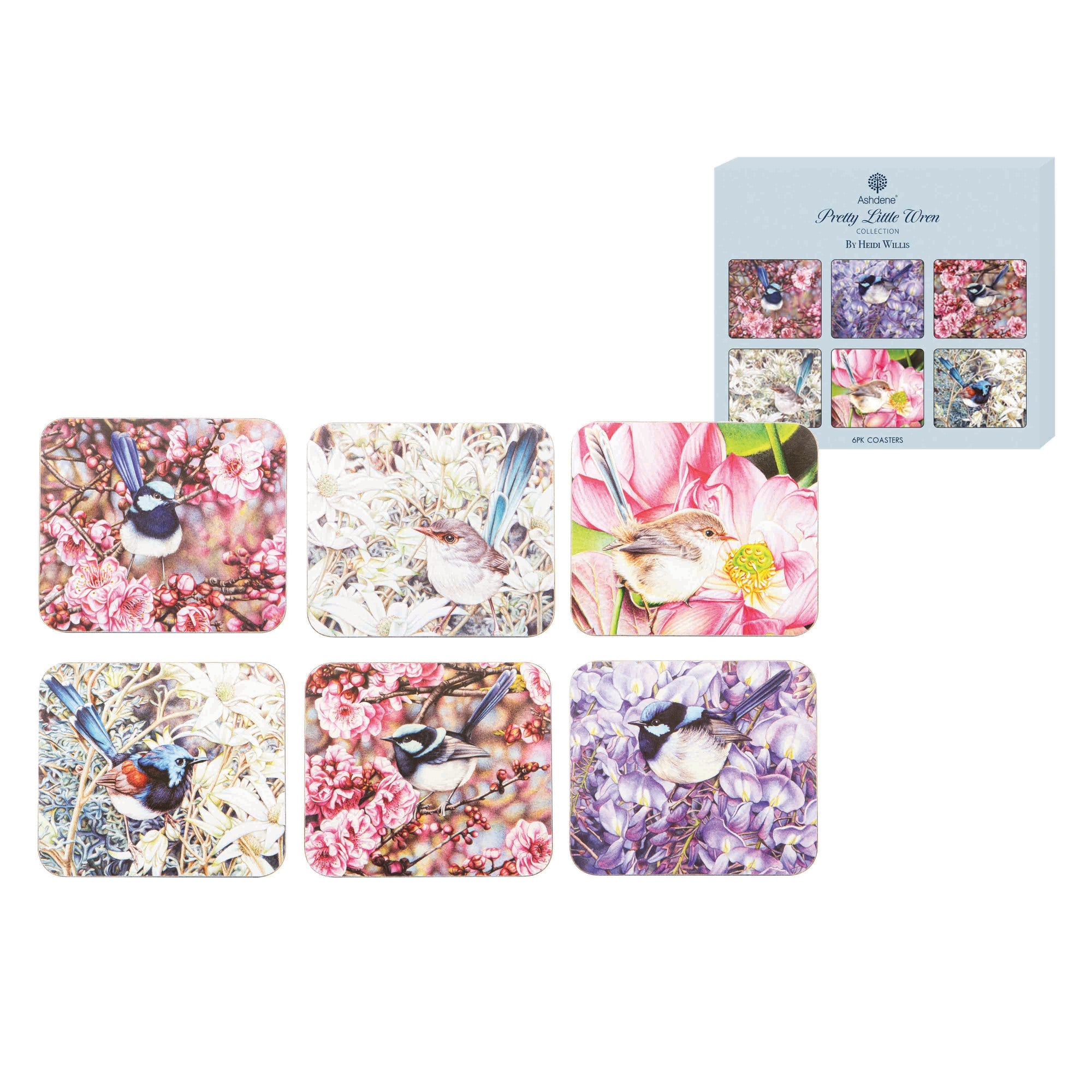 Ashdene Pretty Little Wren 6pk Coaster