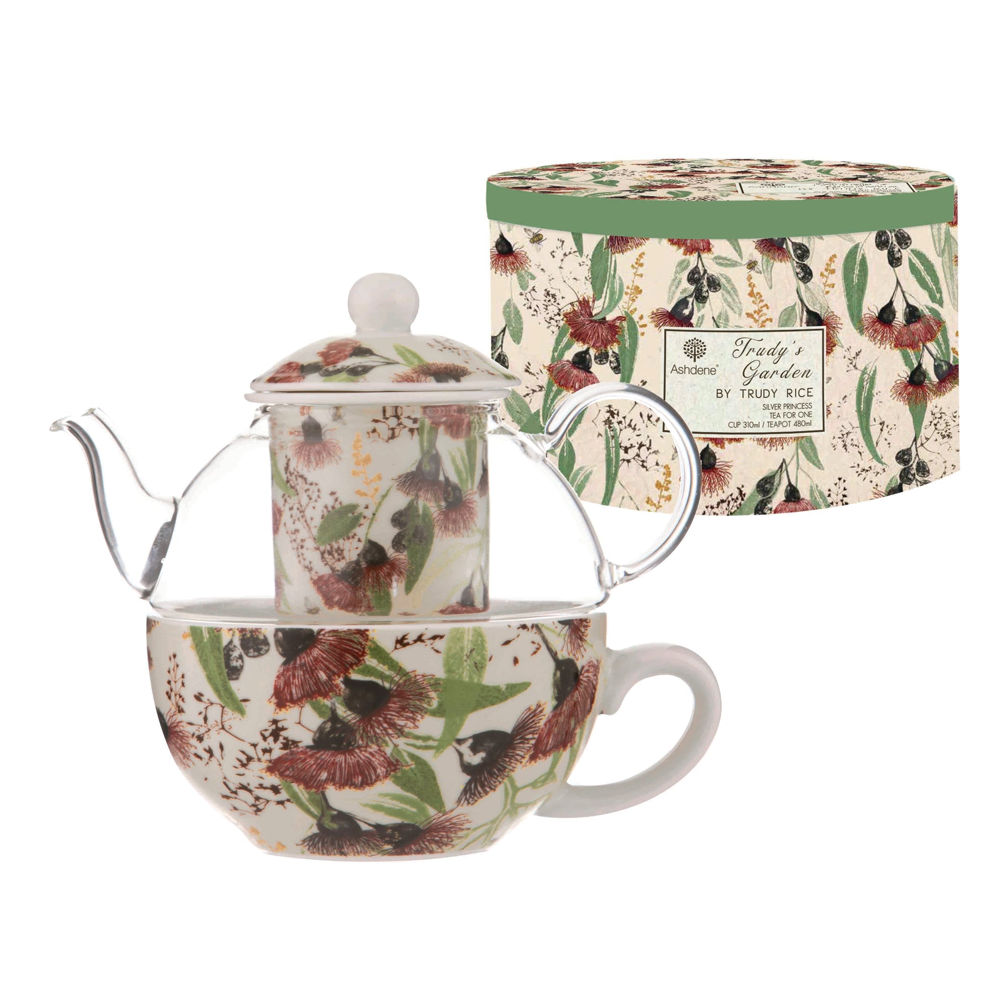 Ashdene Trudy's Garden Silver Princess Glass Top Tea For One