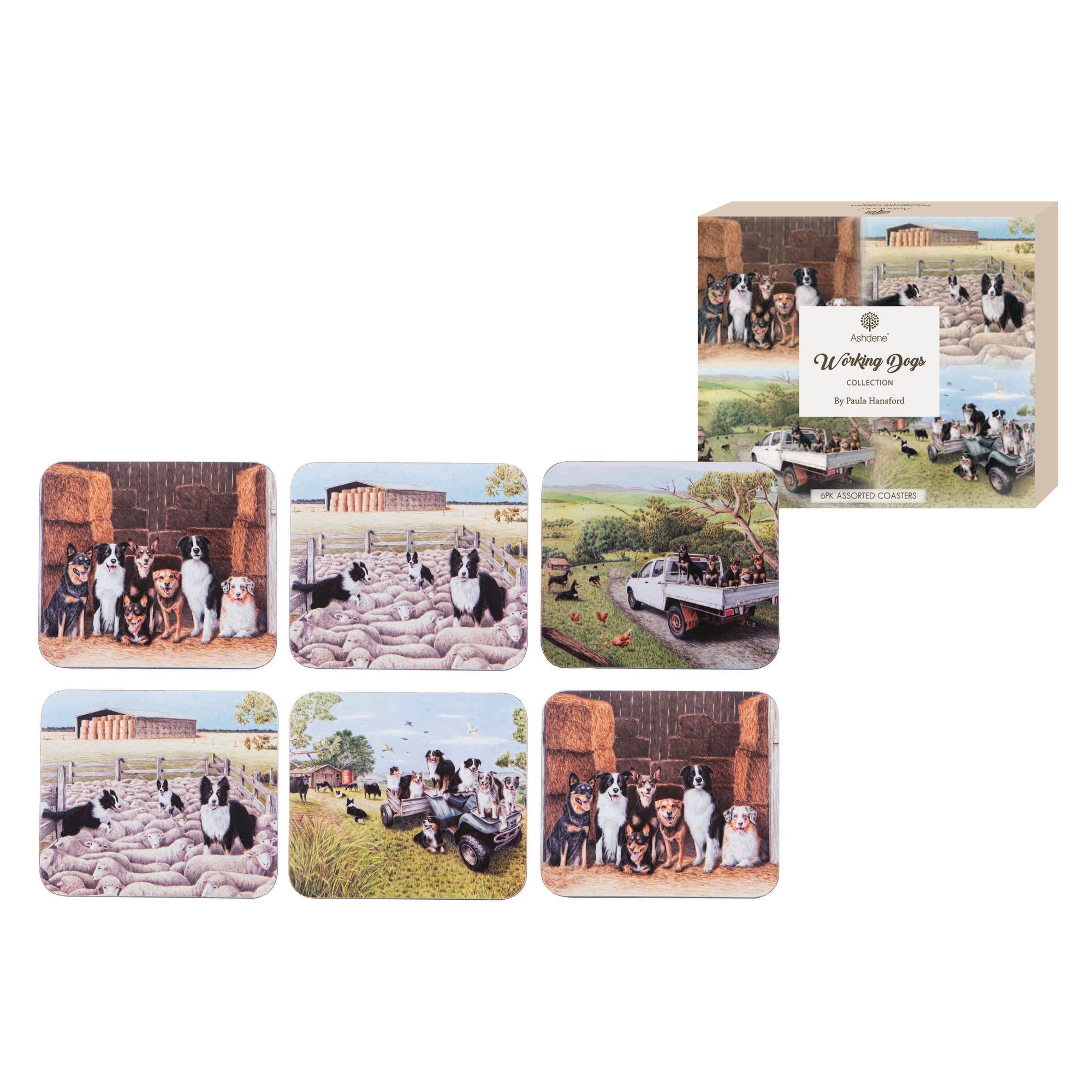 Ashdene Working Dogs 6pk Coaster
