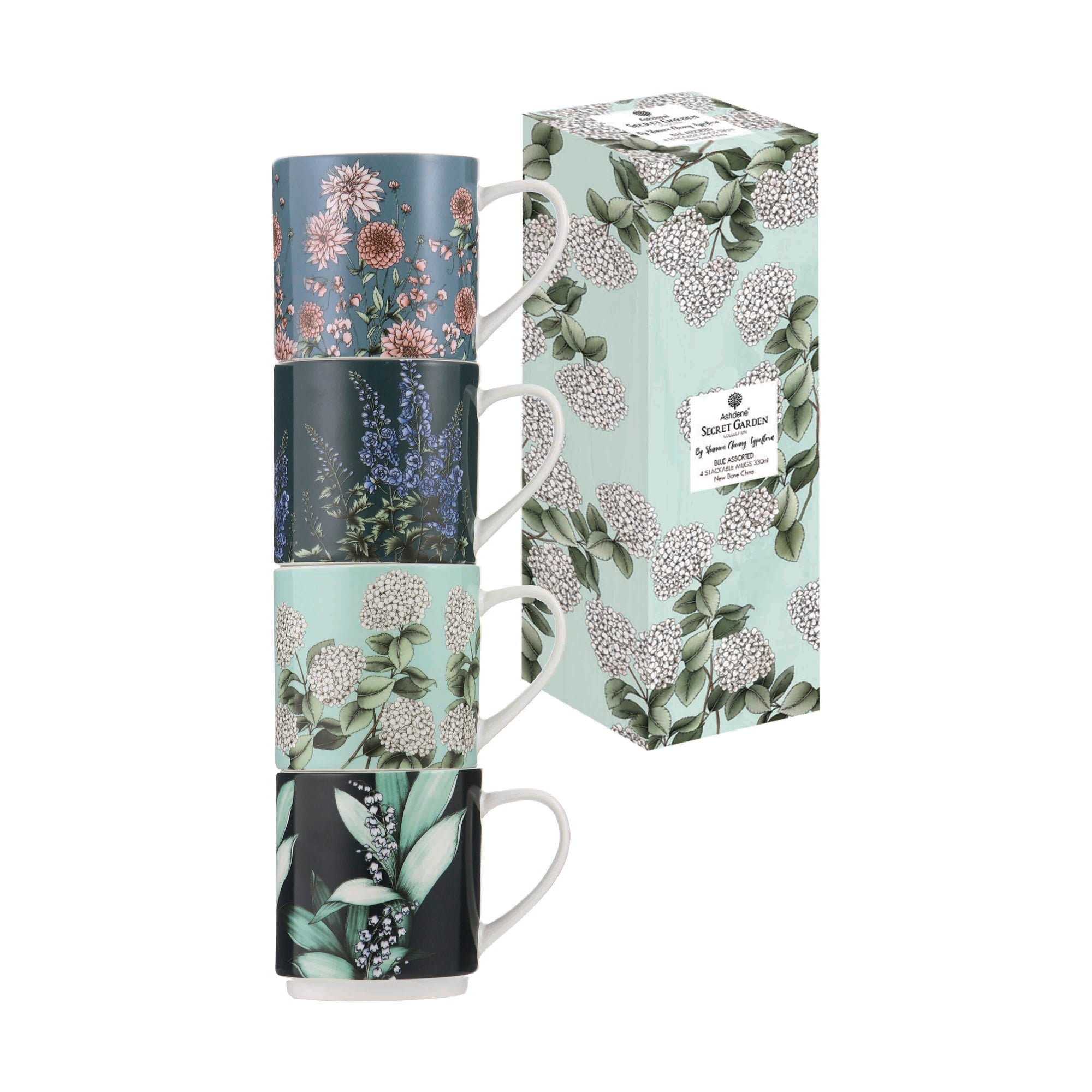 Ashdene Secret Garden Blue Stackable 4pk Mug