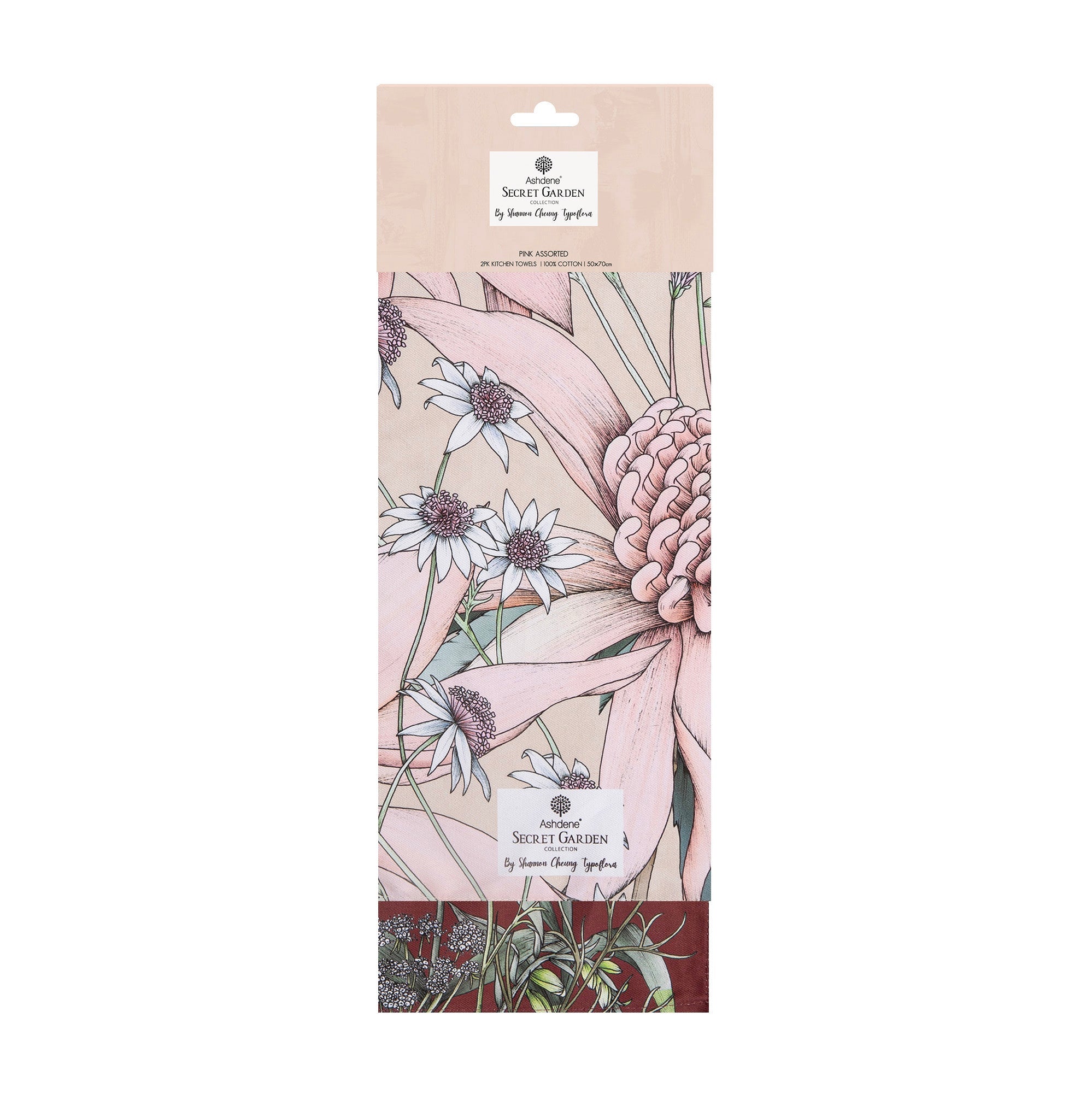 Ashdene Secret Garden Pink 2pk Kitchen Towel