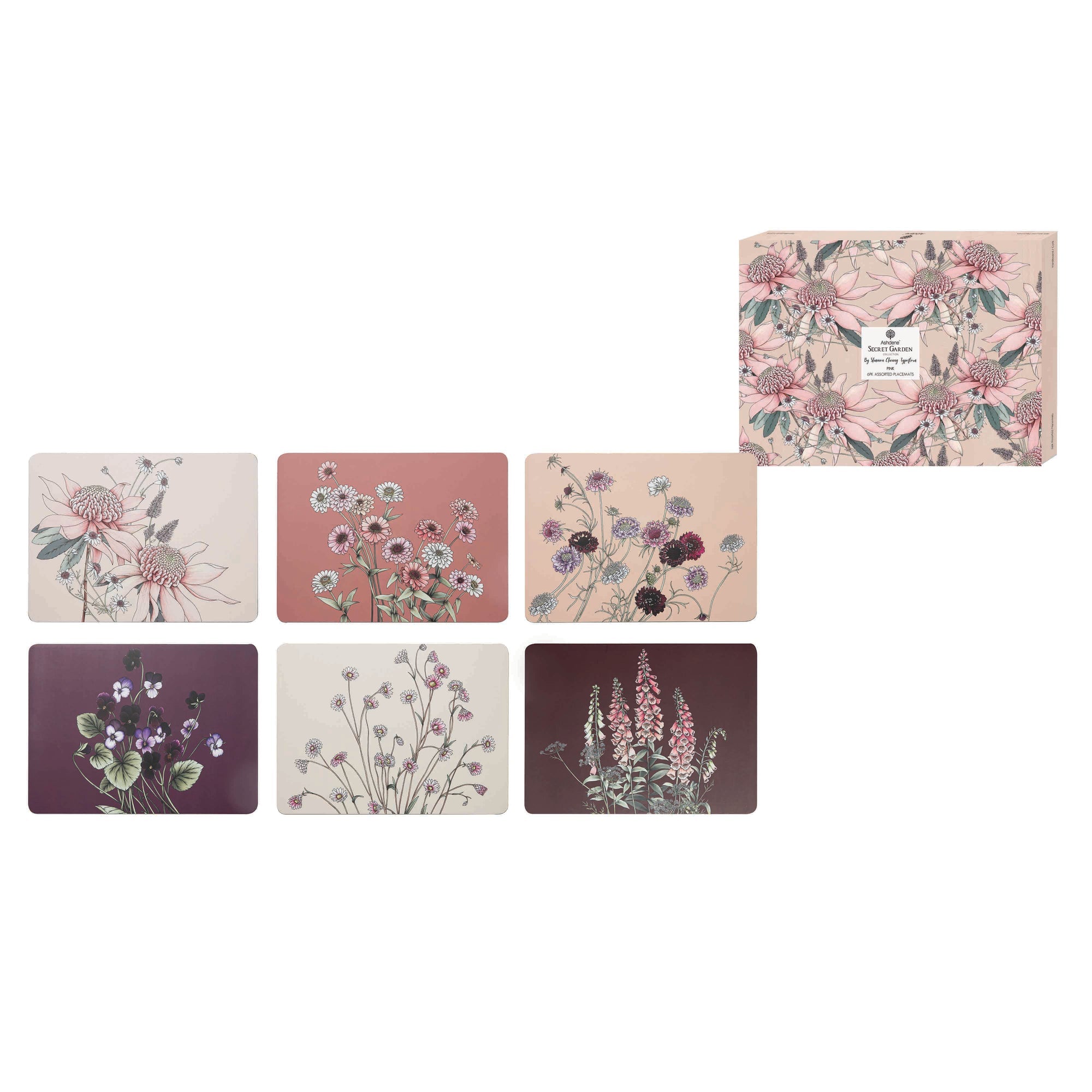 Ashdene Secret Garden Pink 6pk Placemat