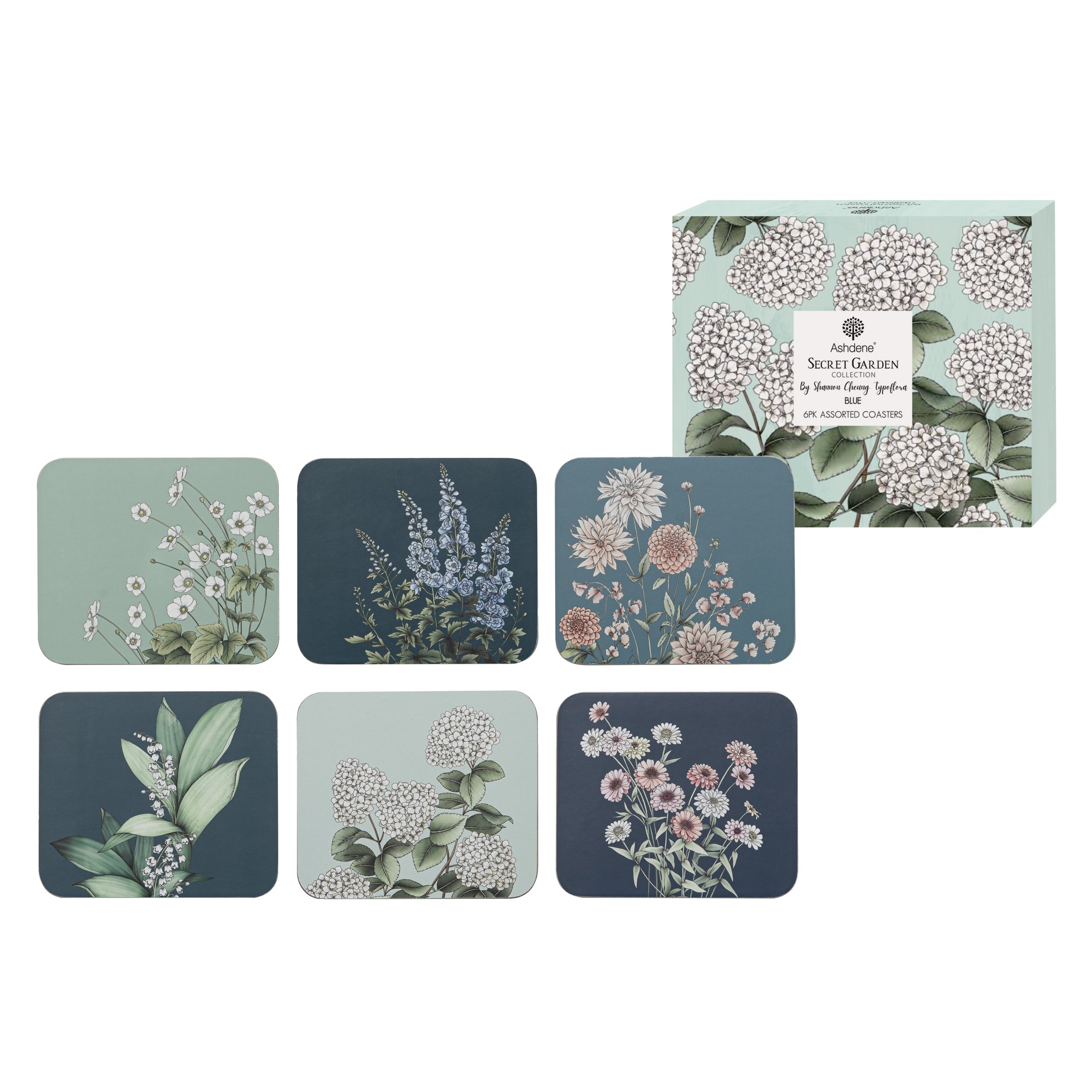 Ashdene Secret Garden Blue 6pk Coaster