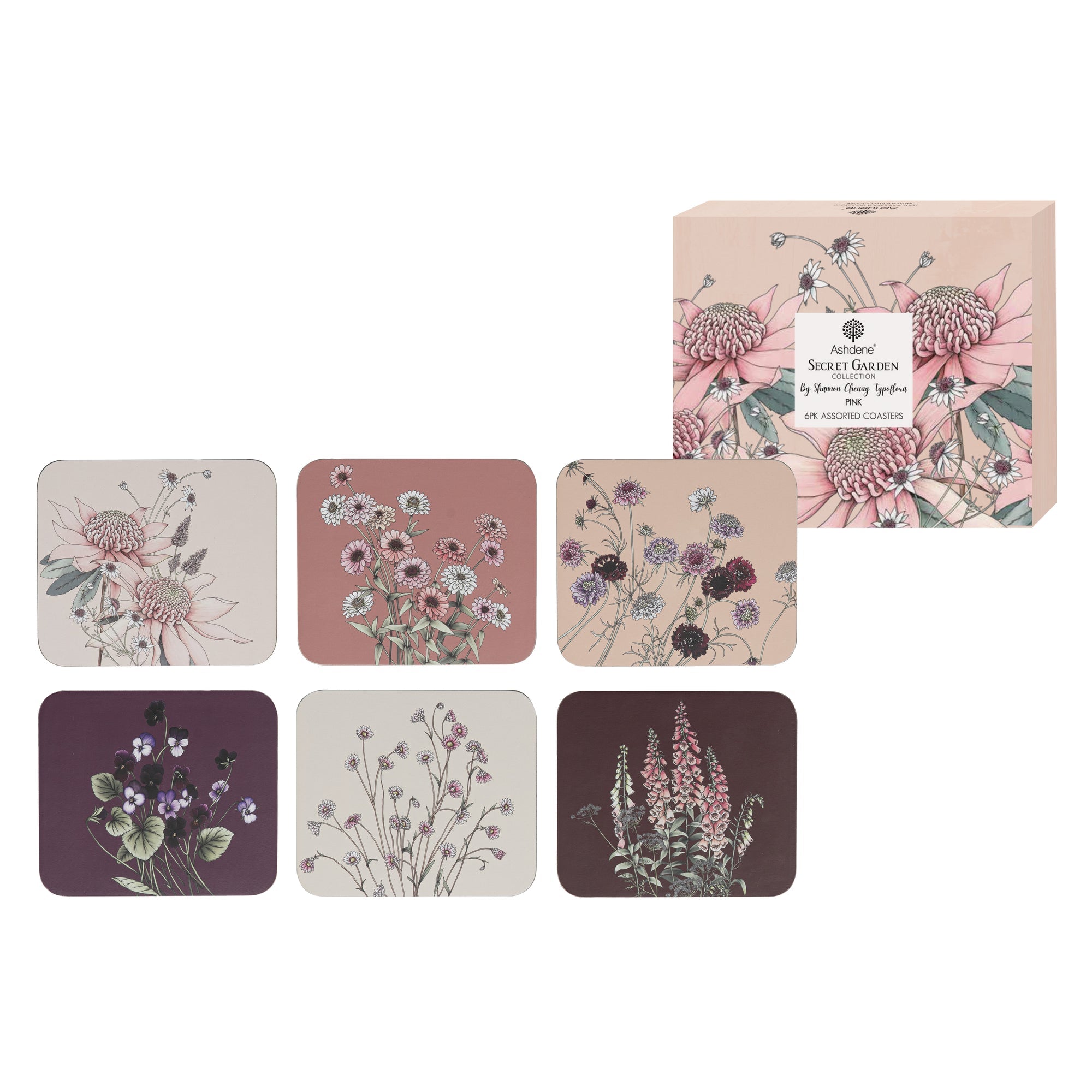 Ashdene Secret Garden Pink 6pk Coaster