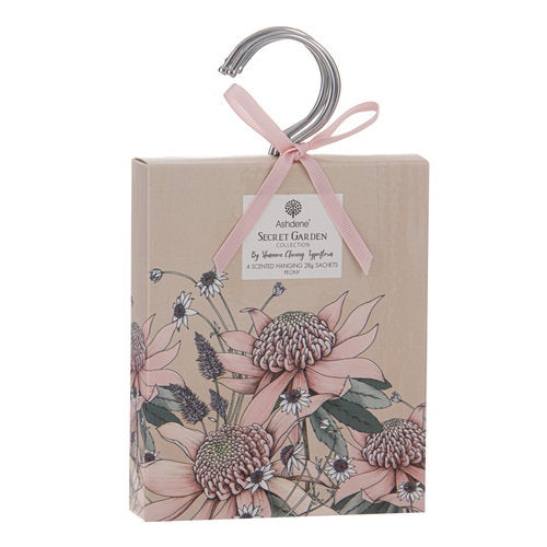 Ashdene Secret Garden 28g 4pk Peony Hang Scented Sachet