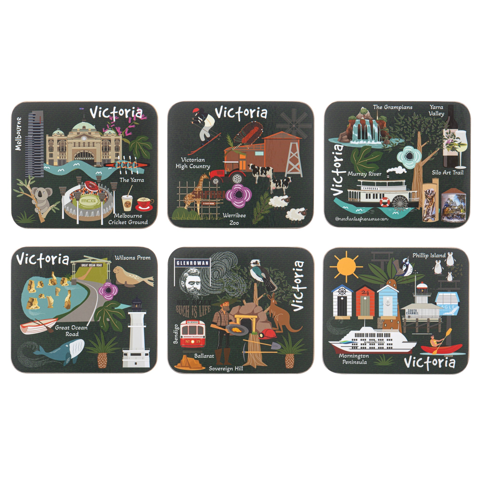 Ashdene Land Down Under Vic 6pk Coaster