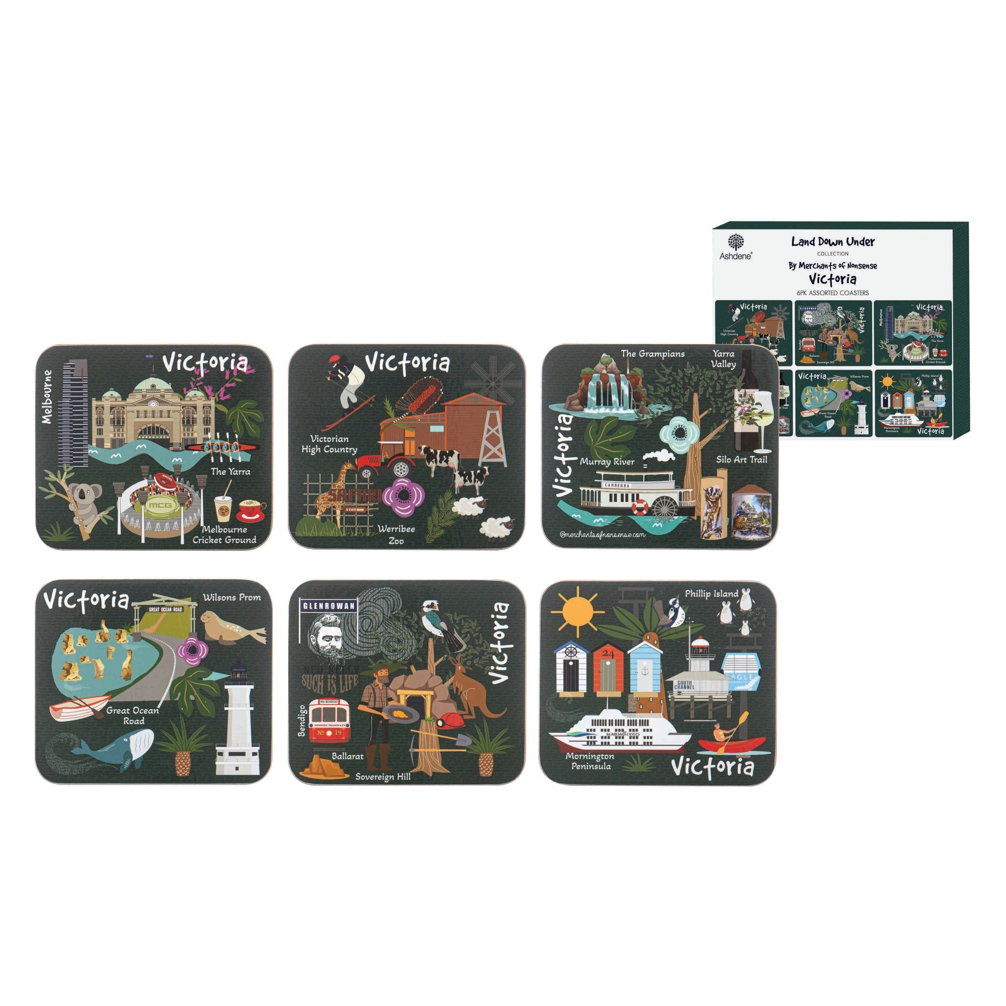 Ashdene Land Down Under Vic 6pk Coaster
