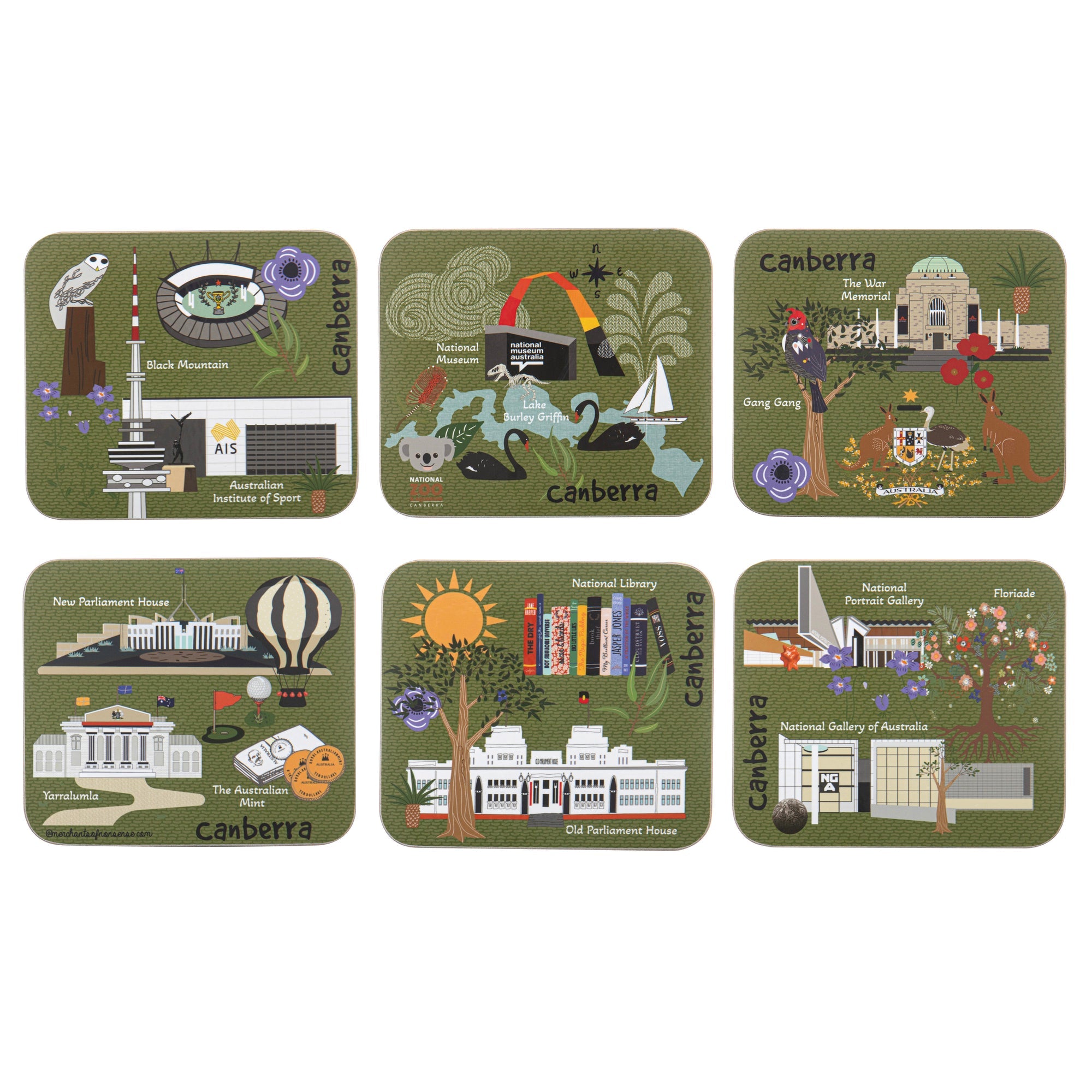 Ashdene Land Down Under Canberra 6pk Coaster