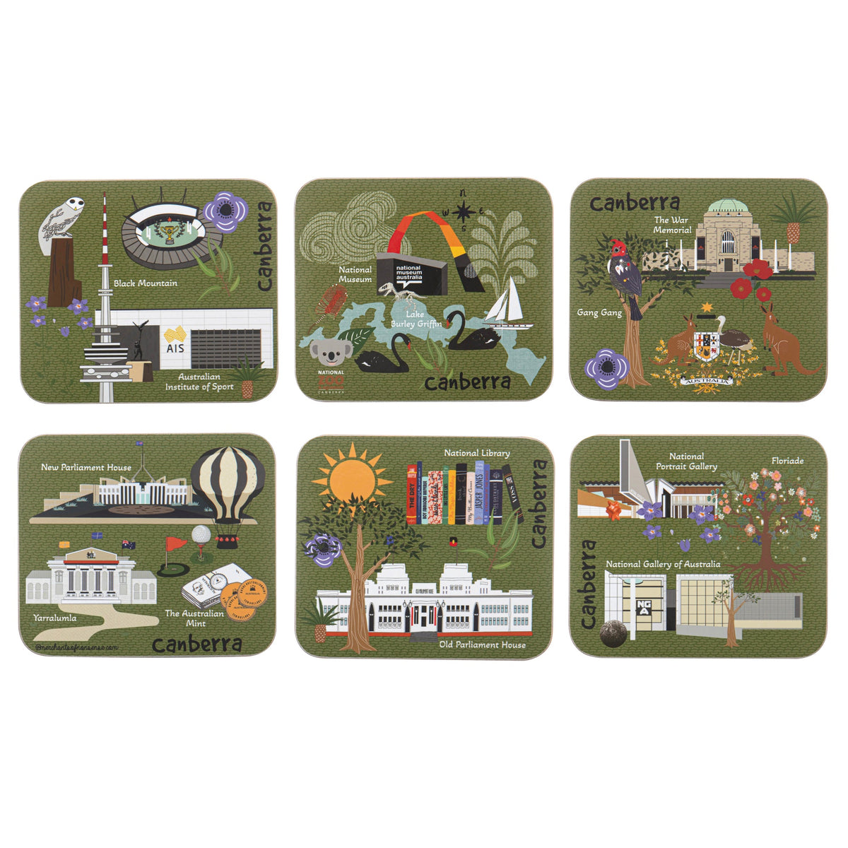 Ashdene Land Down Under Canberra 6pk Coaster