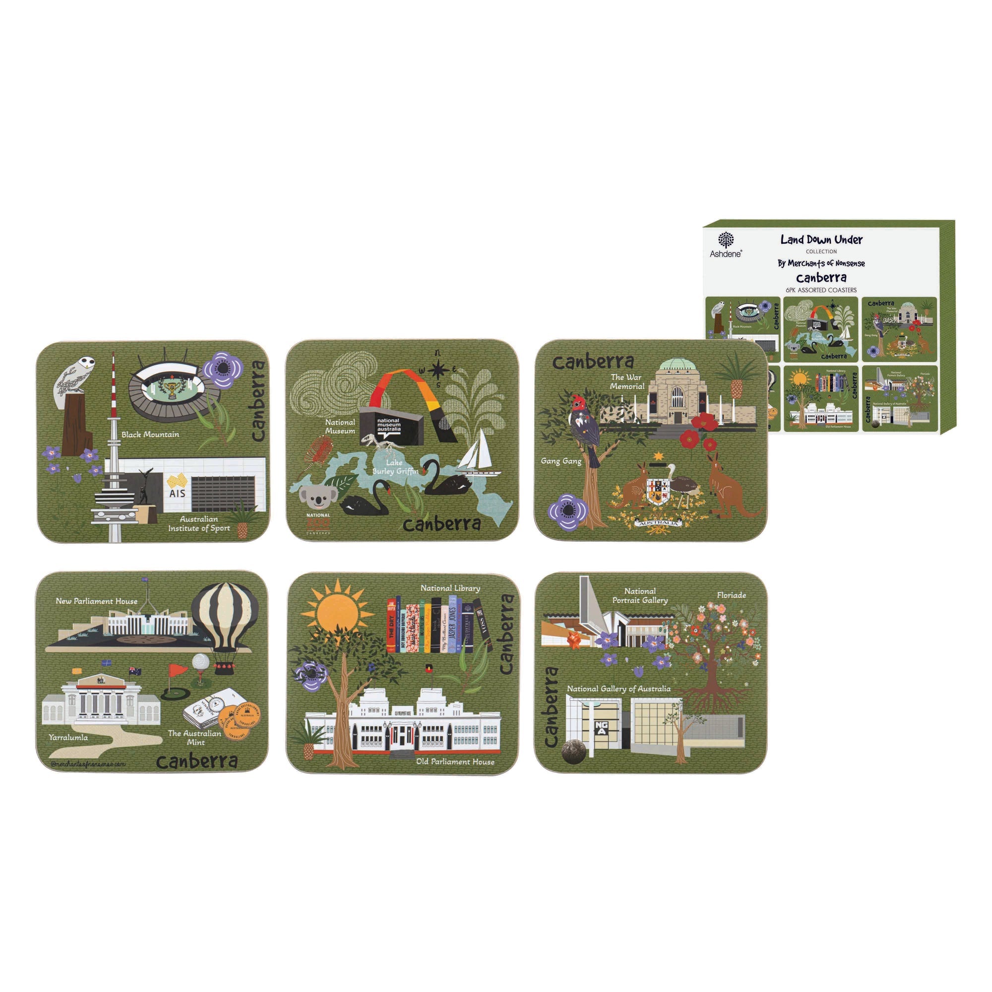 Ashdene Land Down Under Canberra 6pk Coaster