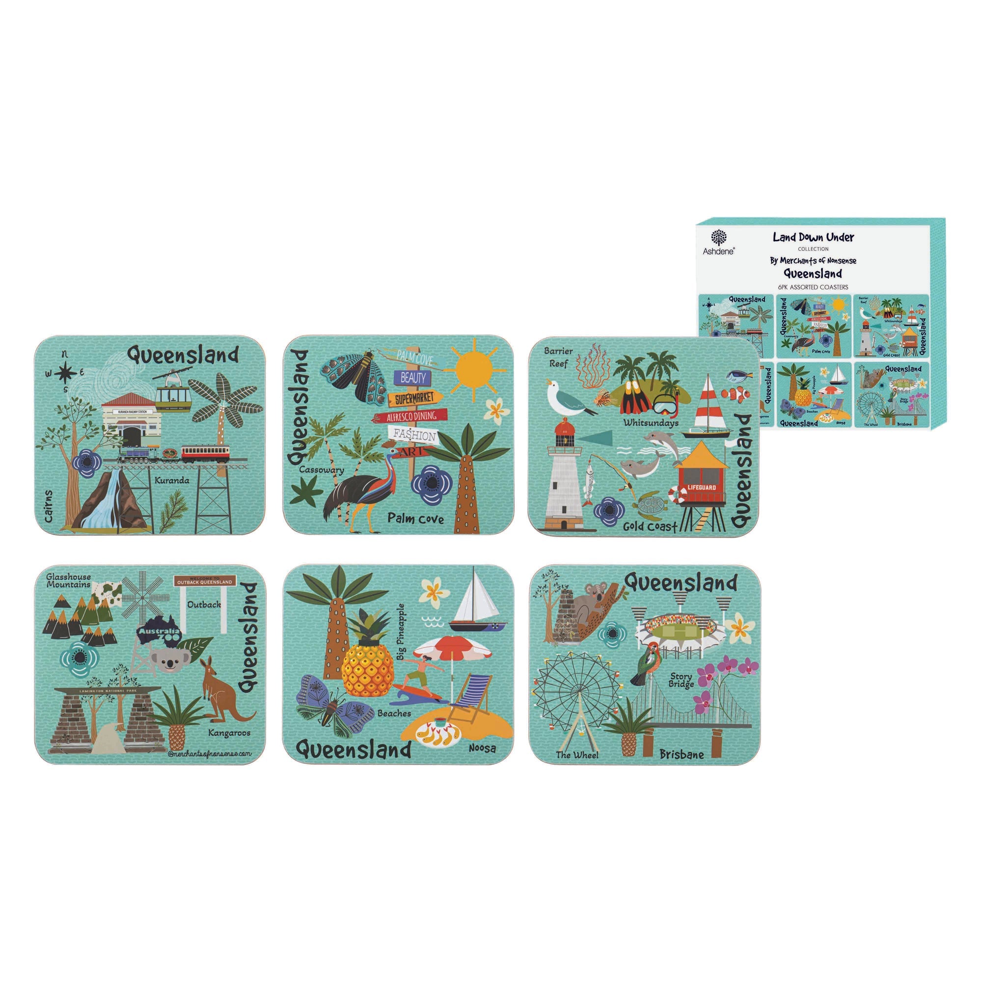 Ashdene Land Down Under Qld 6pk Coaster