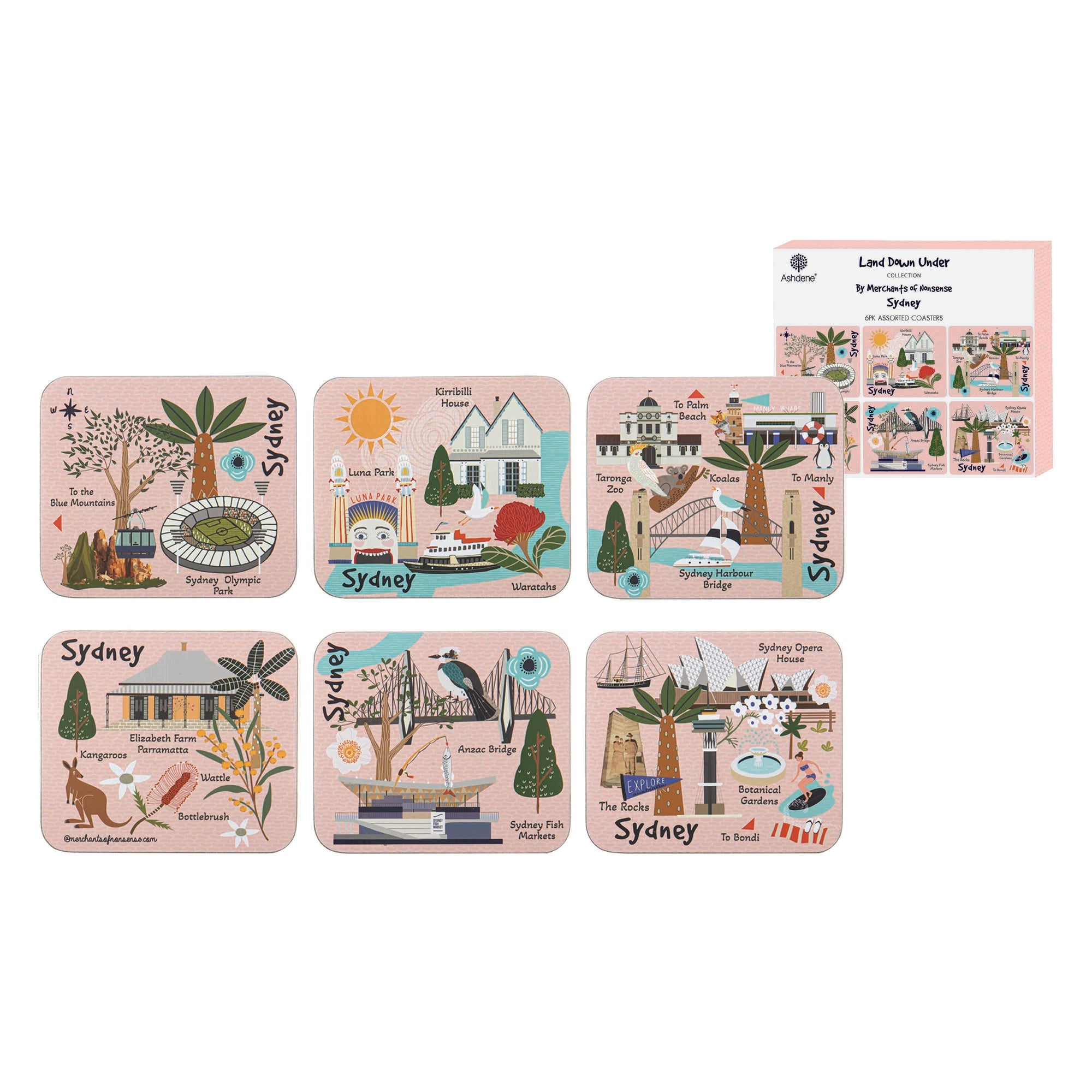 Ashdene Land Down Under Sydney 6pk Coaster