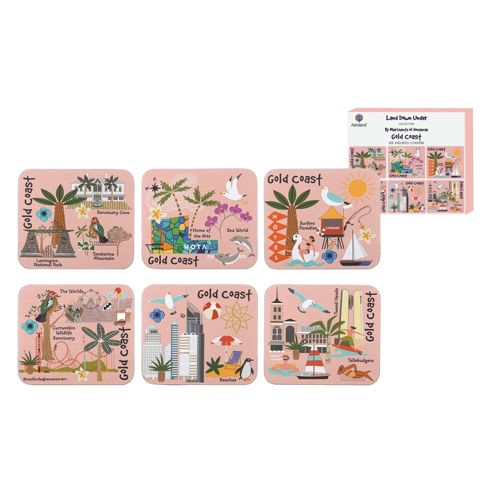 Ashdene Land Down Under Gold Coast 6pk Coaster