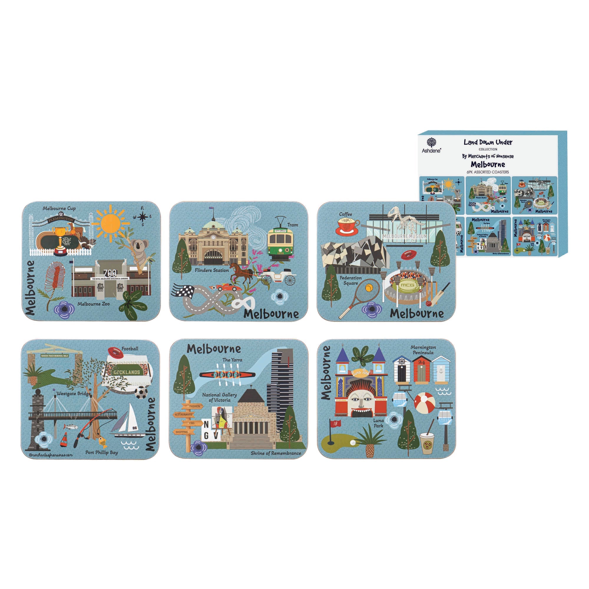 Ashdene Land Down Under Melbourne 6pk Coaster