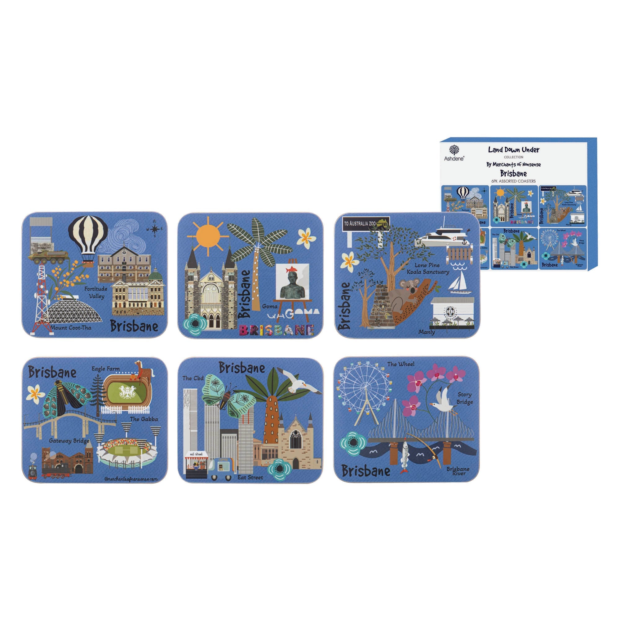 Ashdene Land Down Under Brisbane 6pk Coaster