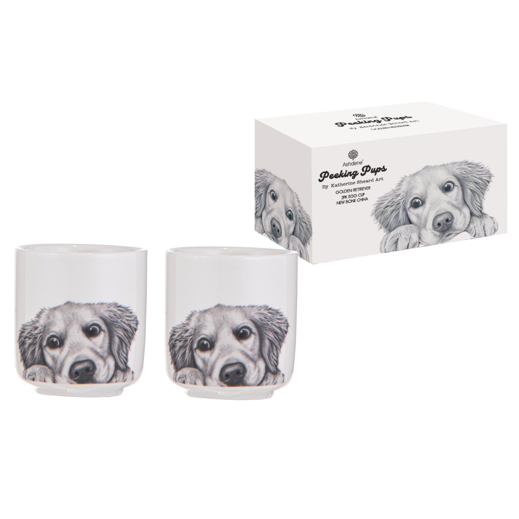 Ashdene Peeking Pups Golden Retriever 2pk Egg Cup