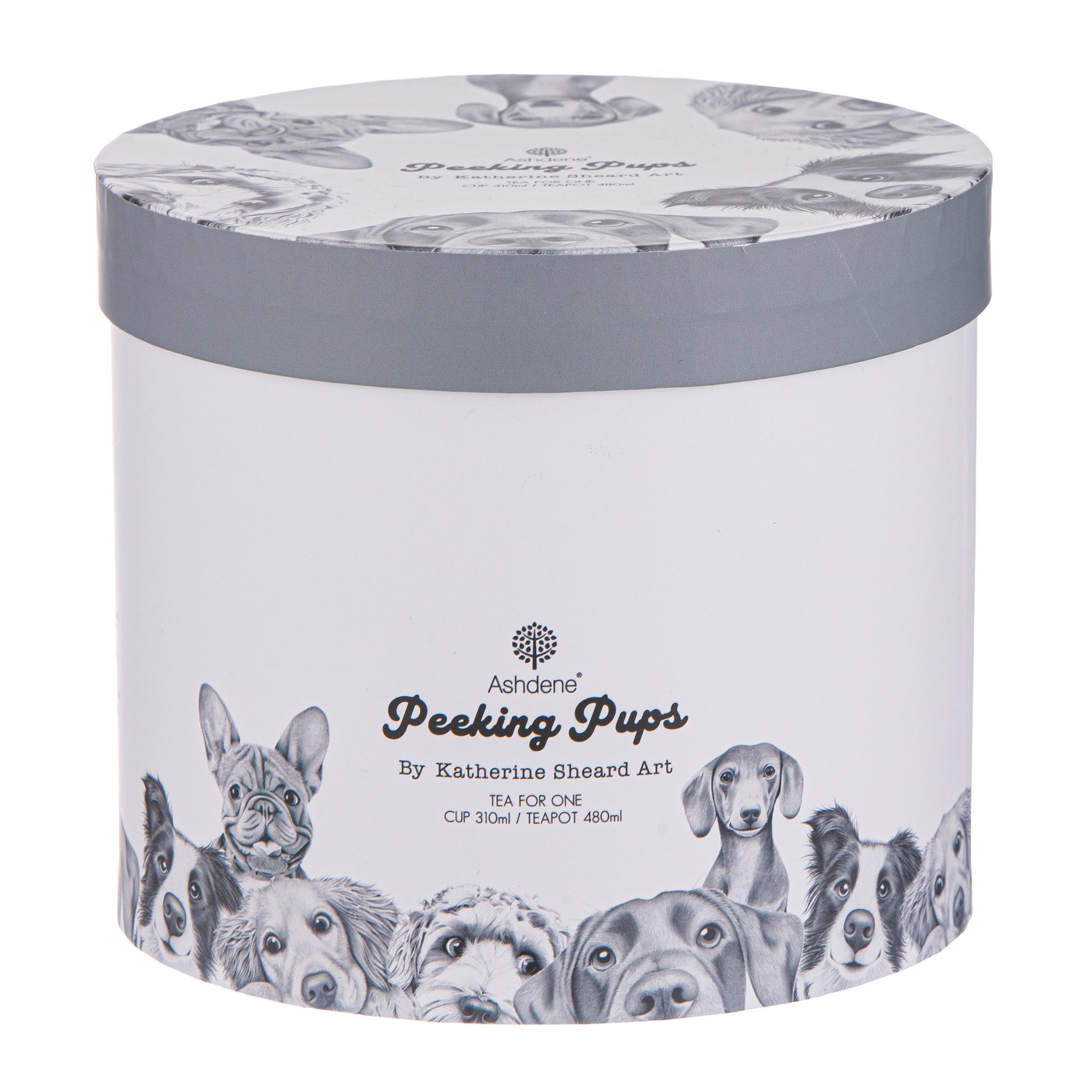 Ashdene Peeking Pups Glass Top Tea For One