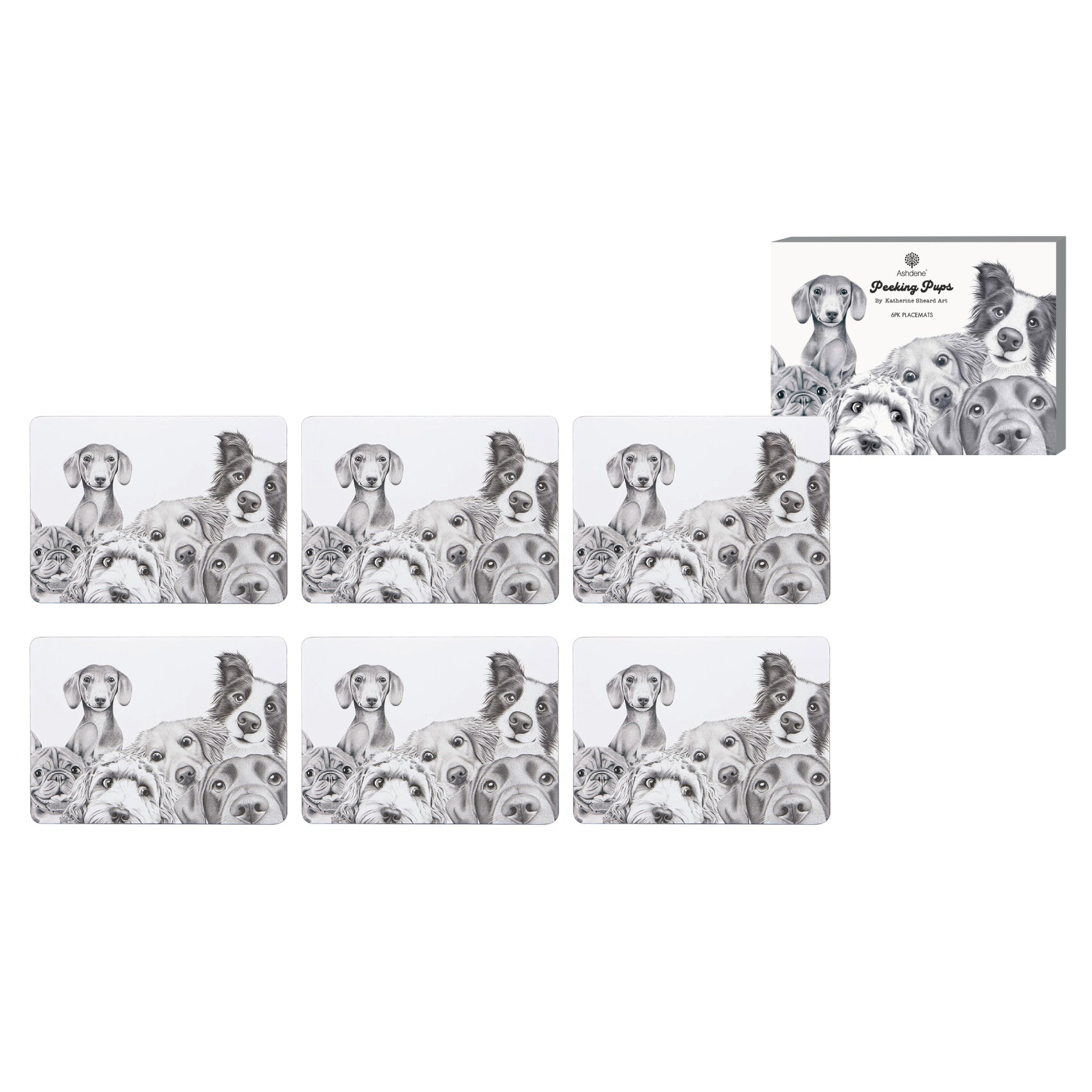 Ashdene Peeking Pups 6pk Placemat