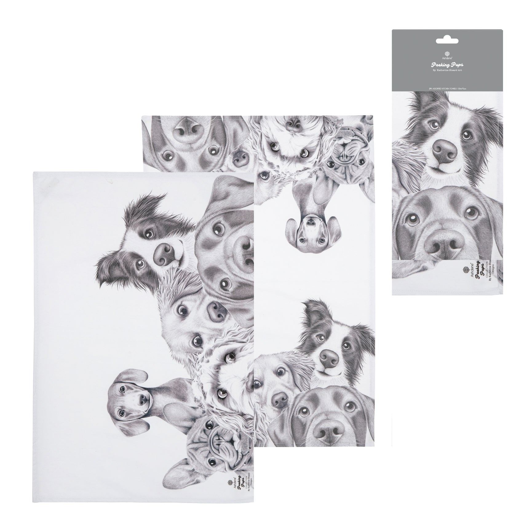 Ashdene Peeking Pups 2pk Kitchen Towel