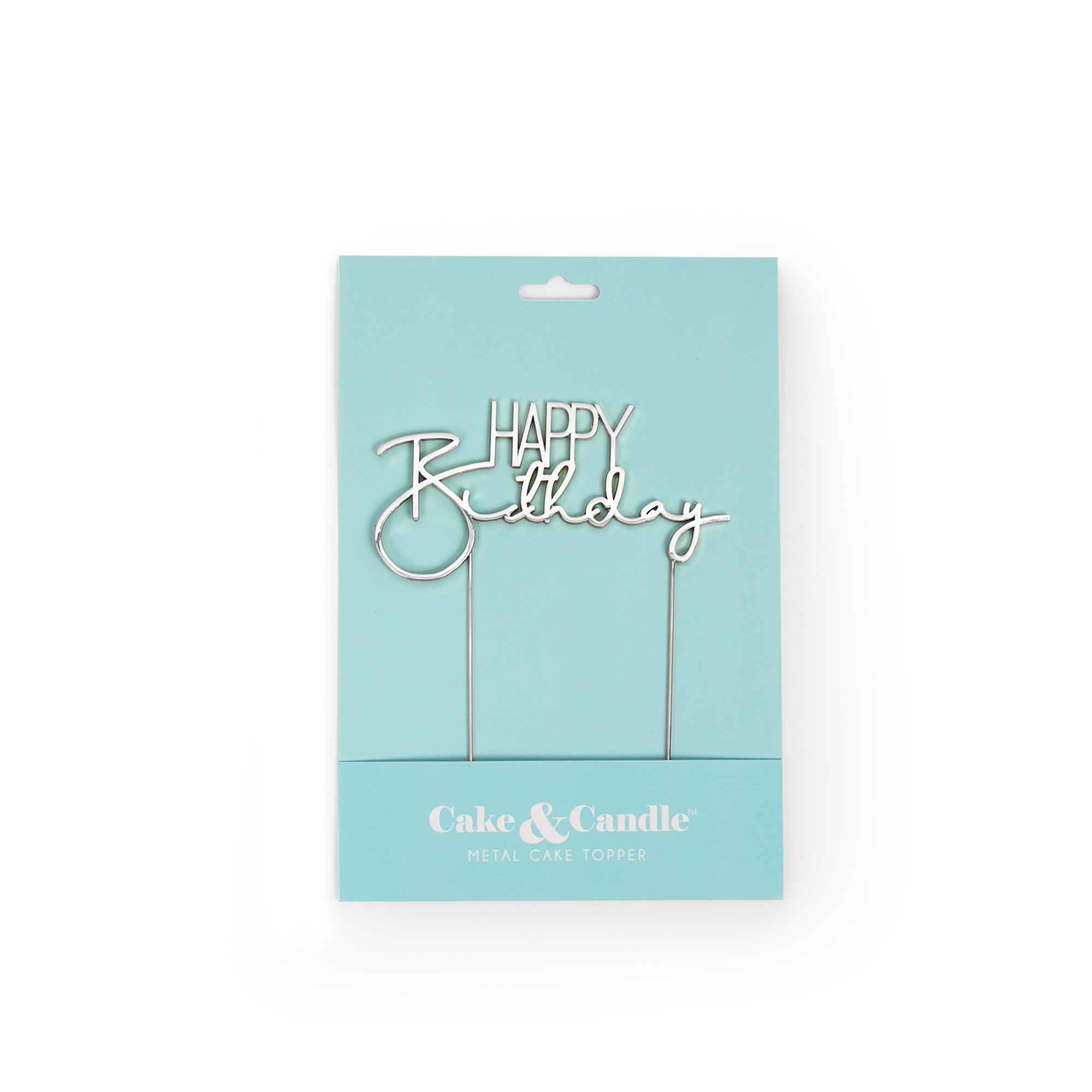 Cake & Candle Metal Cake Topper Happy Birthday 2 Silver