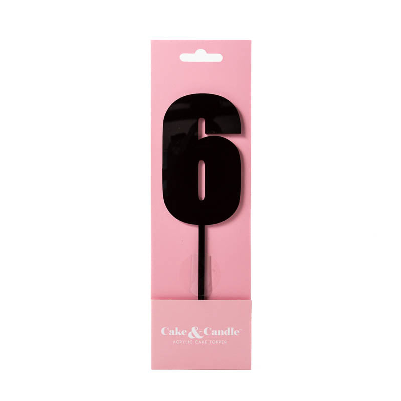 Cake & Candle Mega Number 6 Cake Topper Black