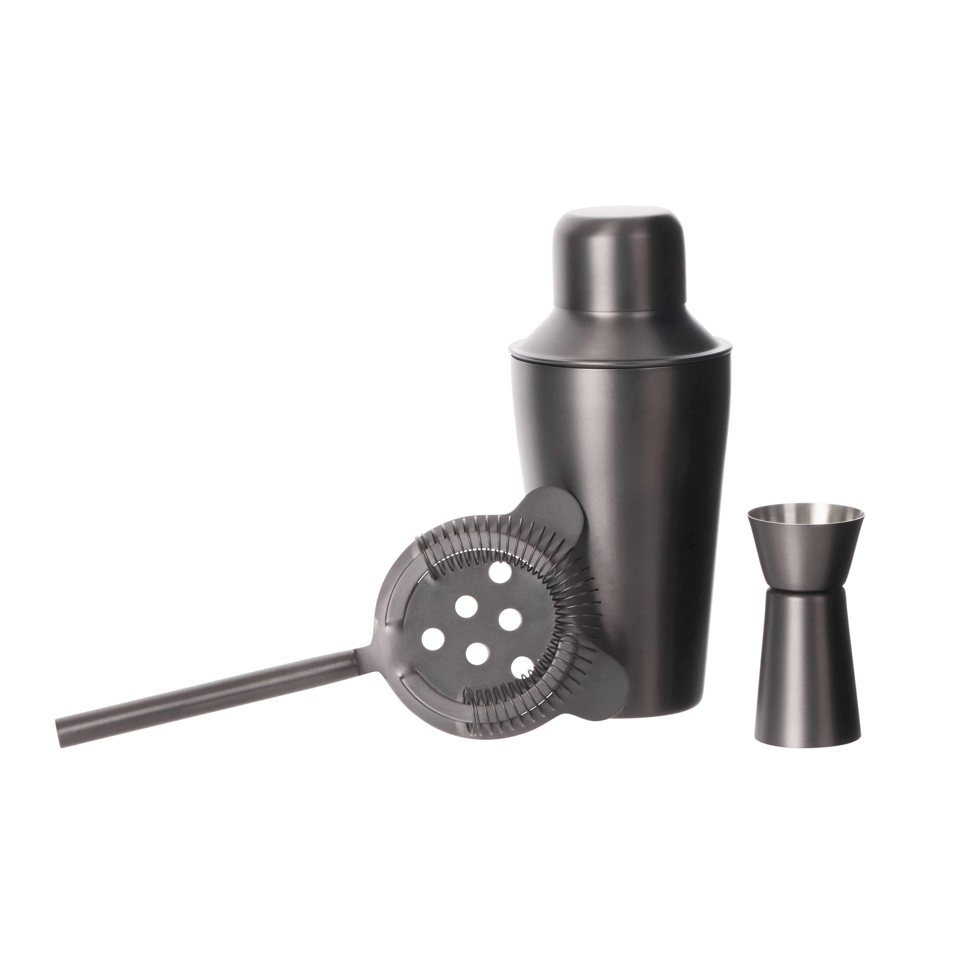 Davis & Waddell 3 Piece Bar Set Black & Silver