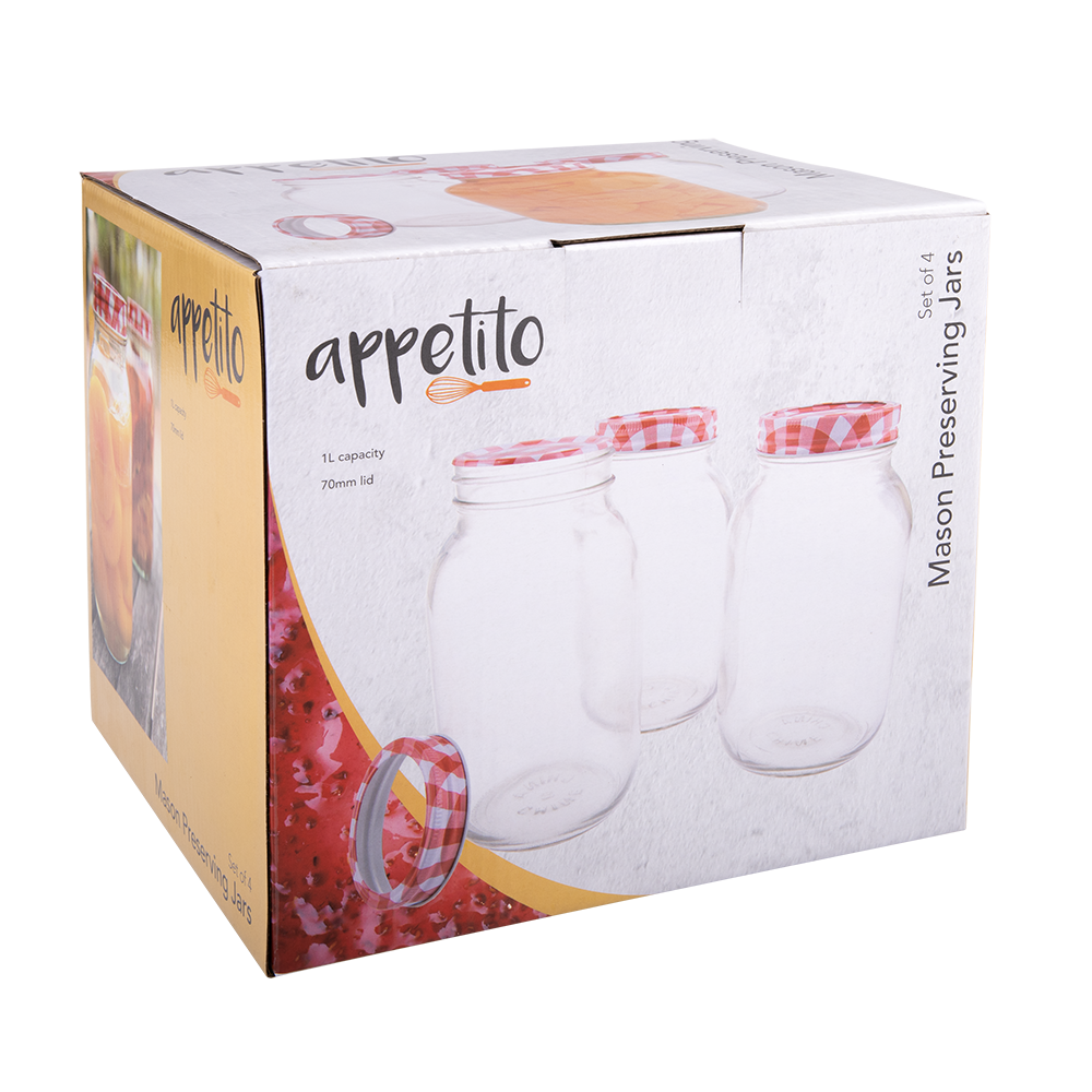 Appetito Mason Preserving Jars 1L Set of 4