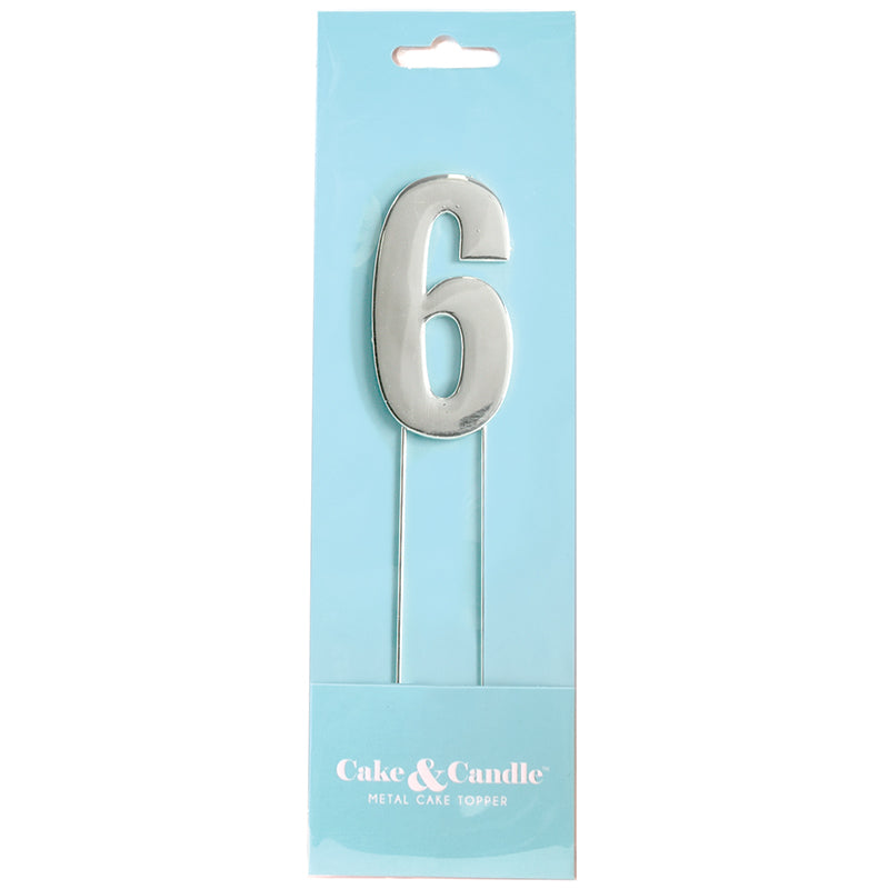 Cake & Candle Bold Cake Topper Number 6 Silver