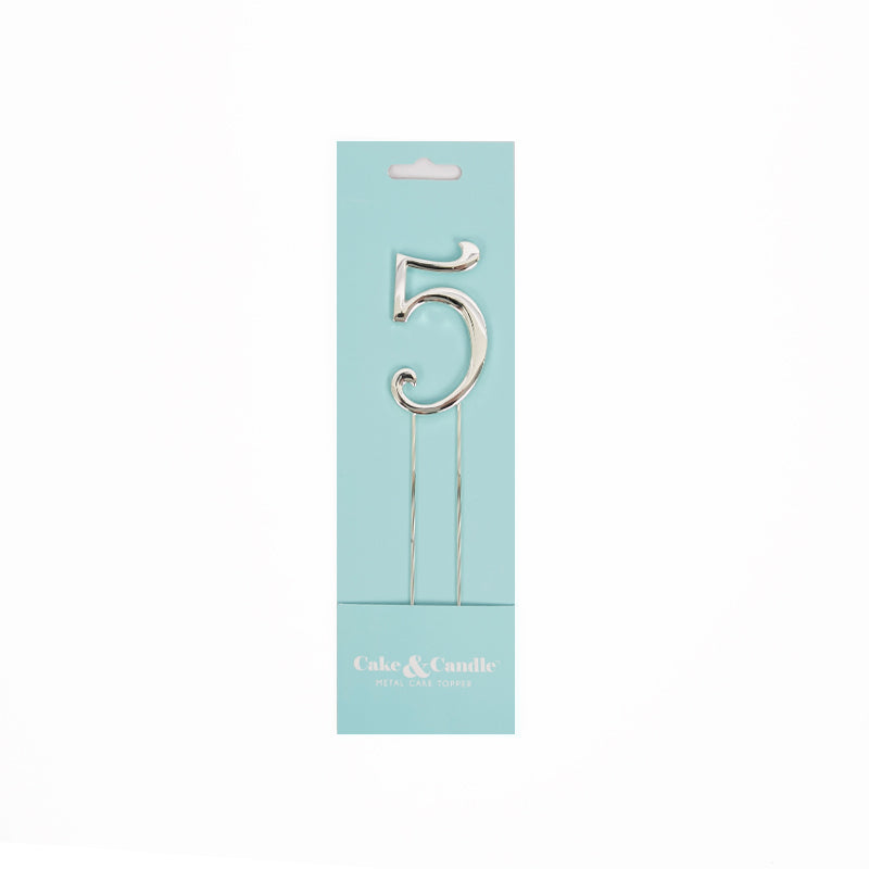 Cake & Candle Cake Topper Number 5 Silver 7cm