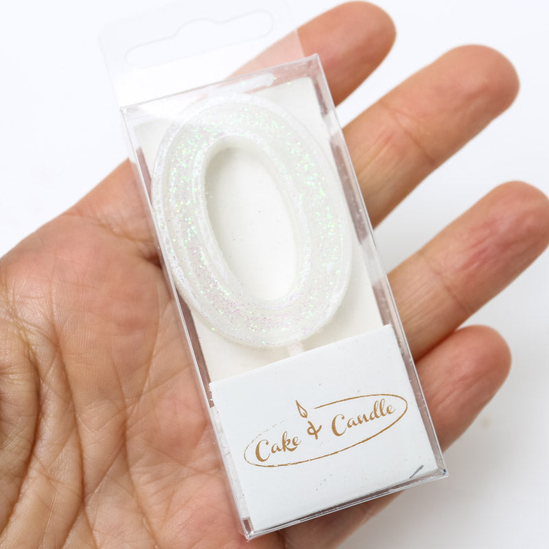 Cake & Candle Mini Glitter Candle White Number 1