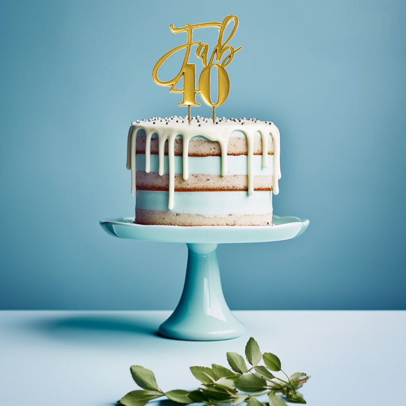Cake & Candle Plated Cake Topper Fab 40 Gold
