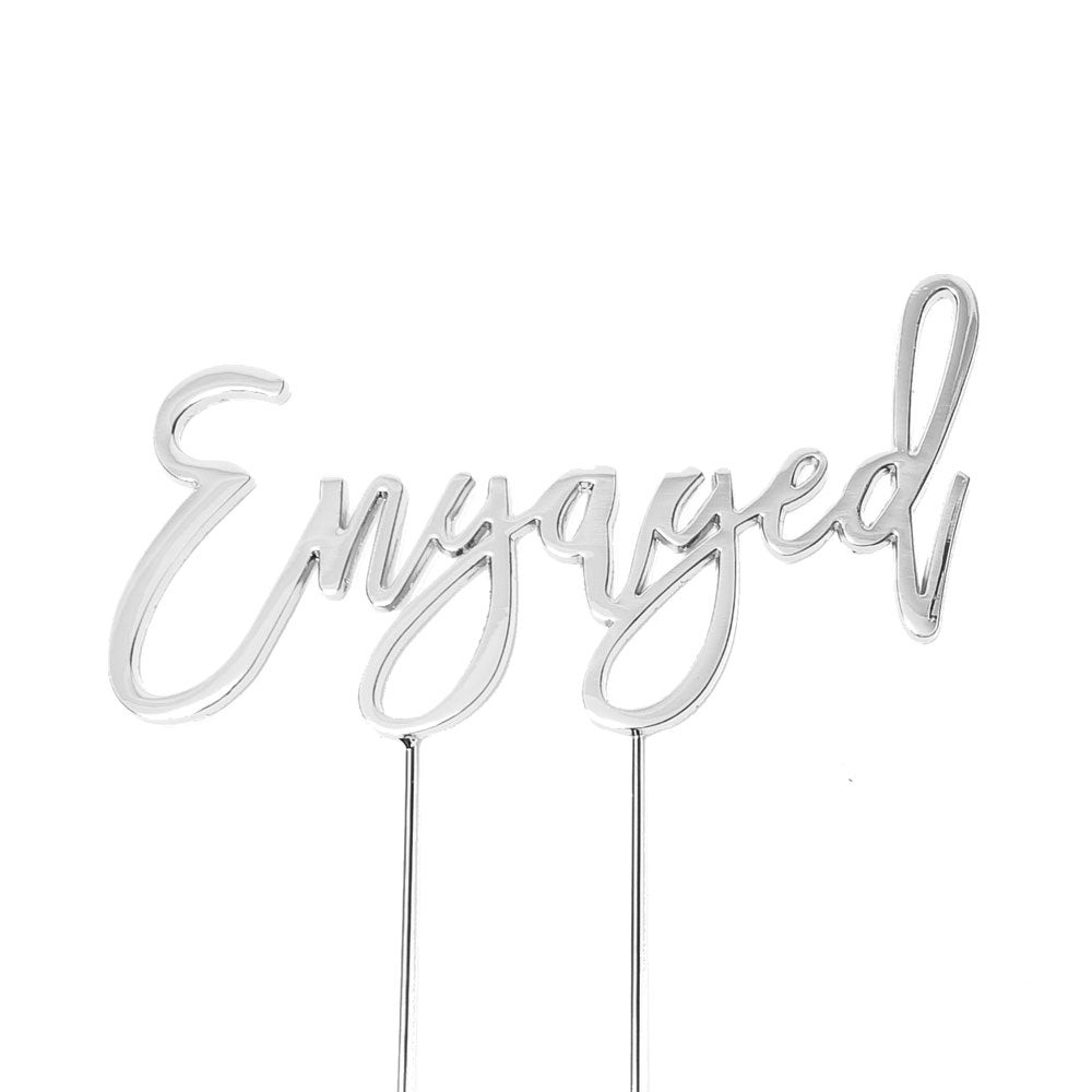 Cake & Candle Silver Metal Cake Topper Engaged