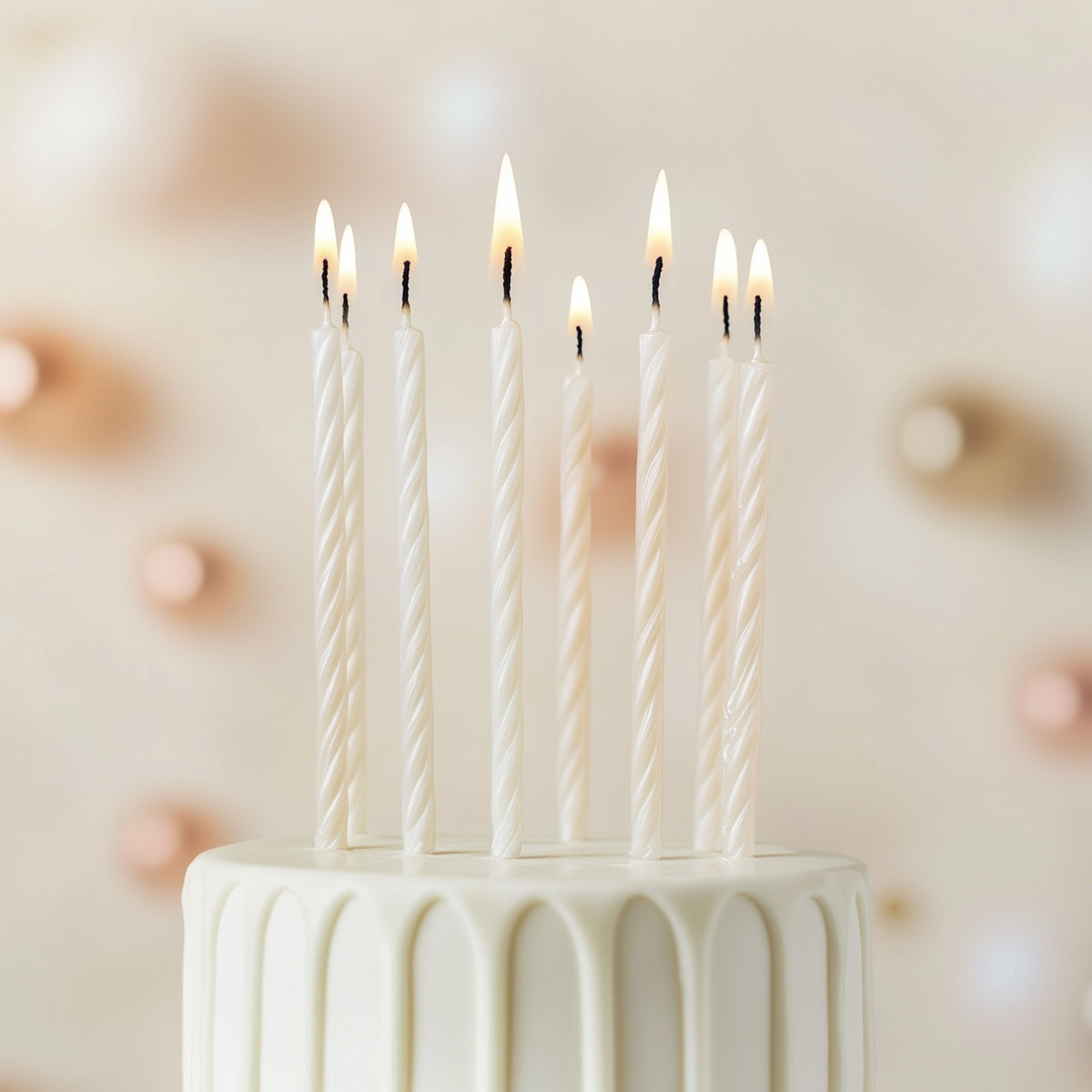 Cake & Candle Spiral Cake Candles Pearlised White 12 Pack