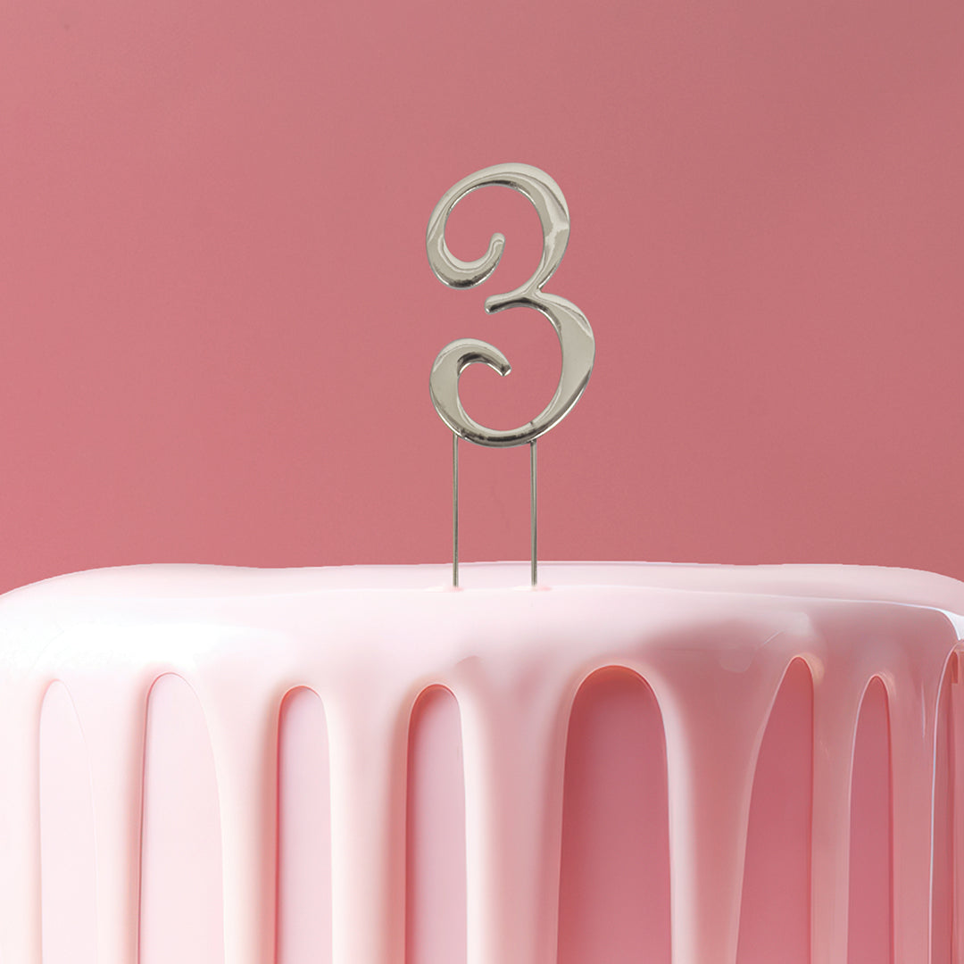 Cake & Candle Cake Topper Number 3 Silver 7cm