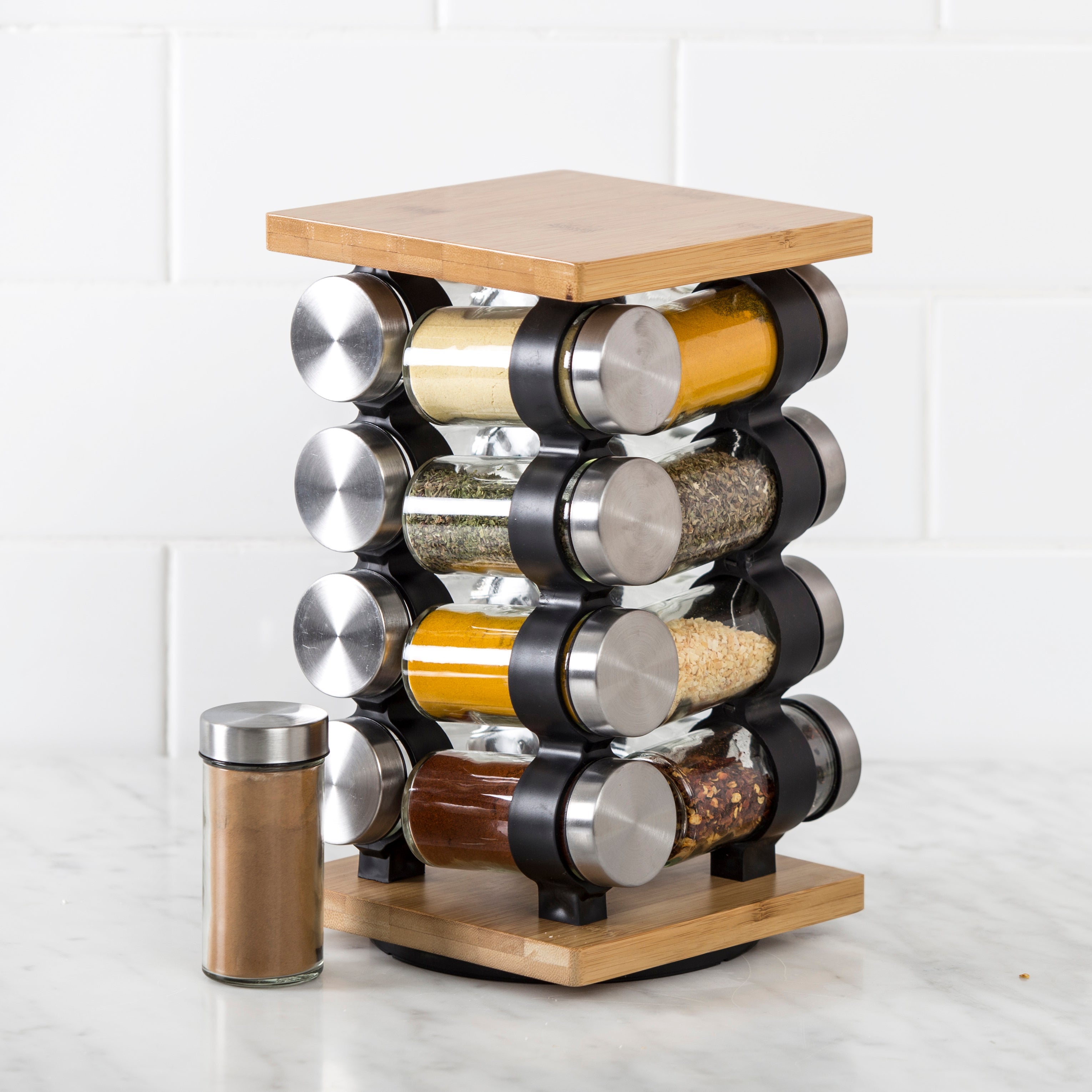 Davis & Waddell Romano Spice Jar Set with Rack 16 Piece Set Natural & Clear