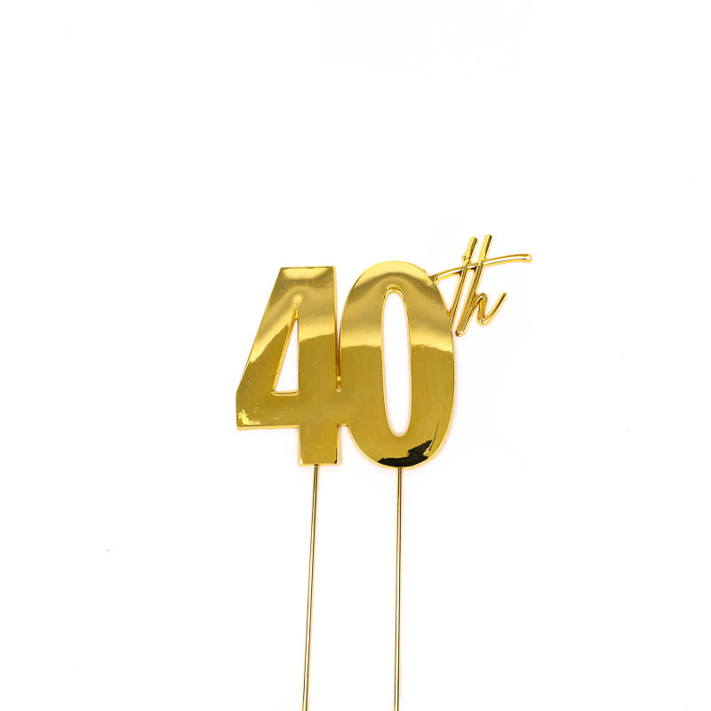 Cake & Candle Metal Cake Topper 40th Gold