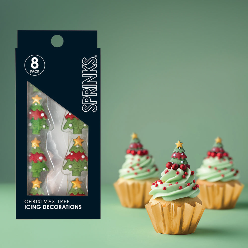 Sprinks Icing Decorations Christmas Trees 8 Piece