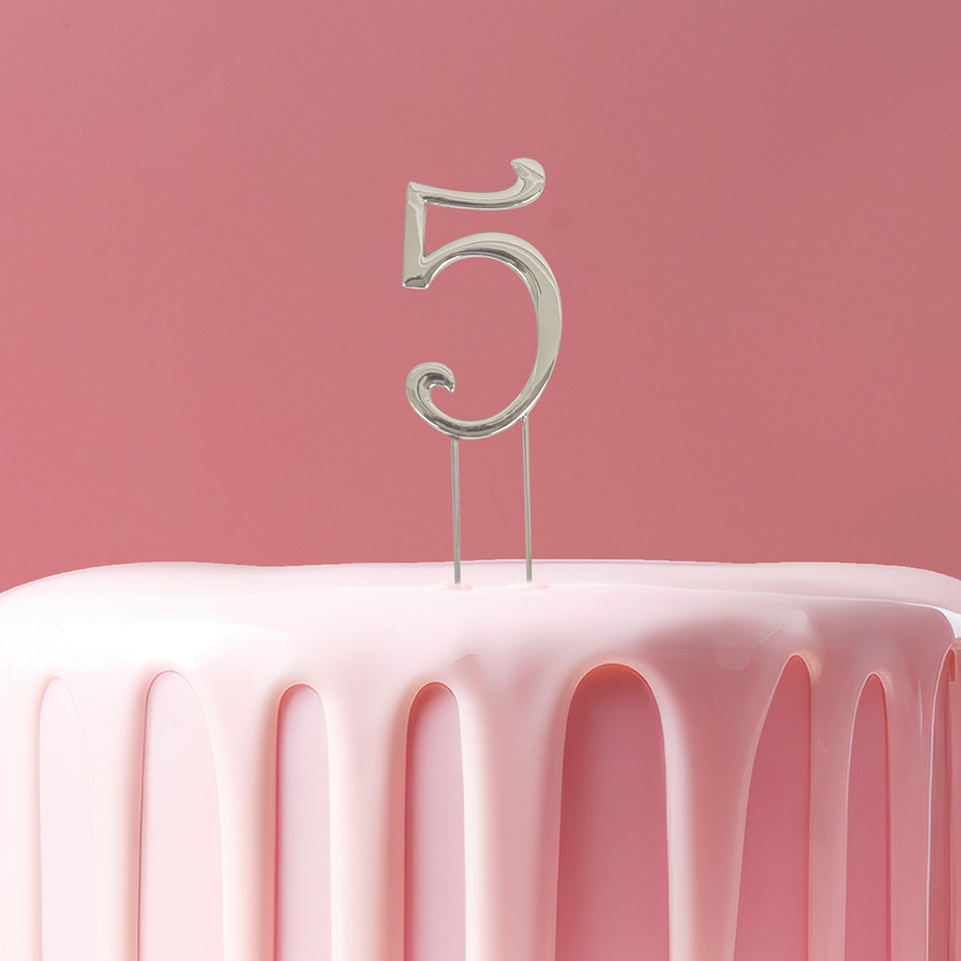 Cake & Candle Cake Topper Number 5 Silver 7cm