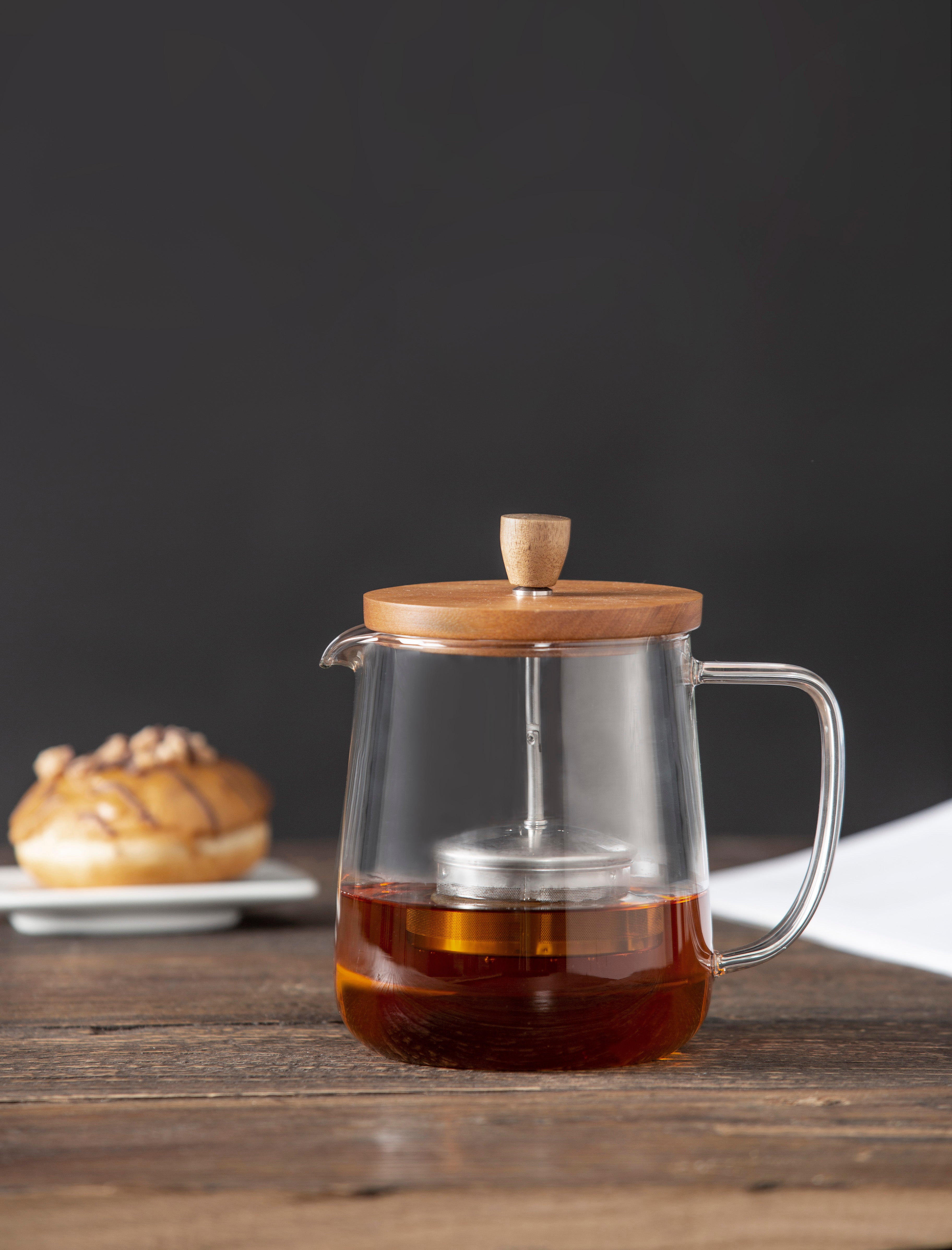 Leaf & Bean Naples Tea Pot with Acacia Lid & Infuser Clear & Natural