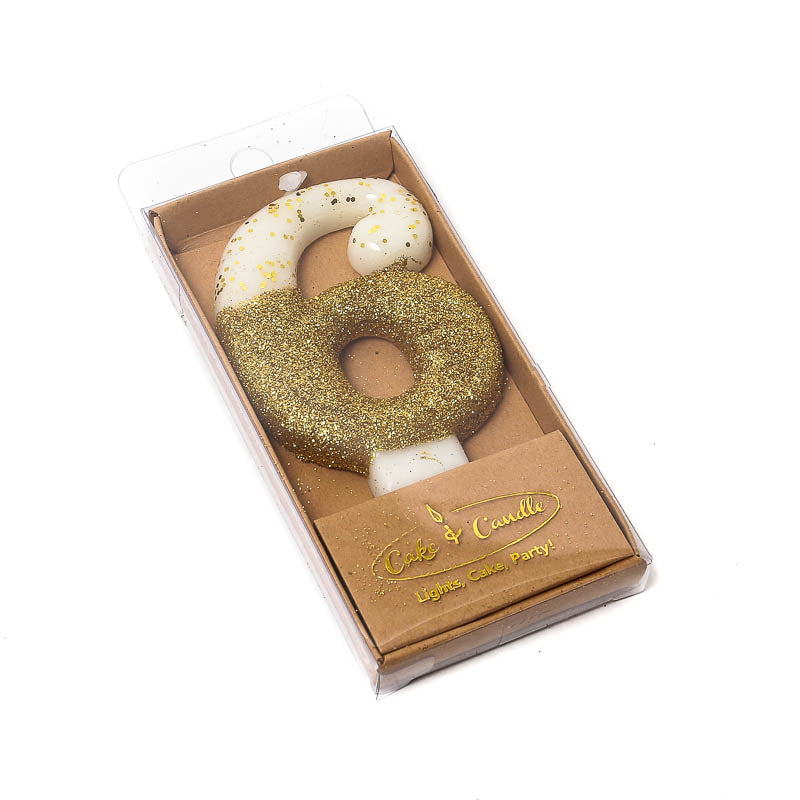 Cake & Candle Glitter Dipped Candle Number 6 Gold 8cm