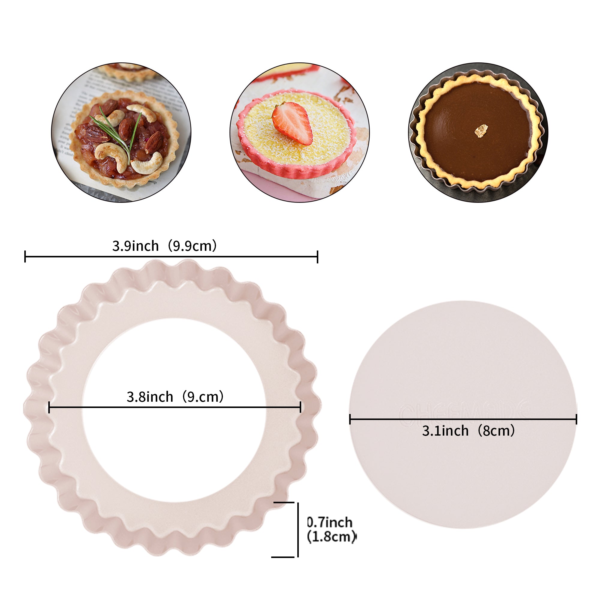 CHEFMADE Mini Round Tart Pan with Loose Base 10cm Set of 4 (WK9022-4)
